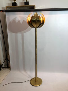 Brass Torchiere Lotus Floor Lamp 1960s 1970s Vintage Tommaso Barbi Palm Tree