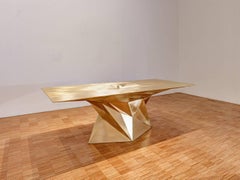 Brass Tornado Square Center Dining Table by Zhoujie Zhang