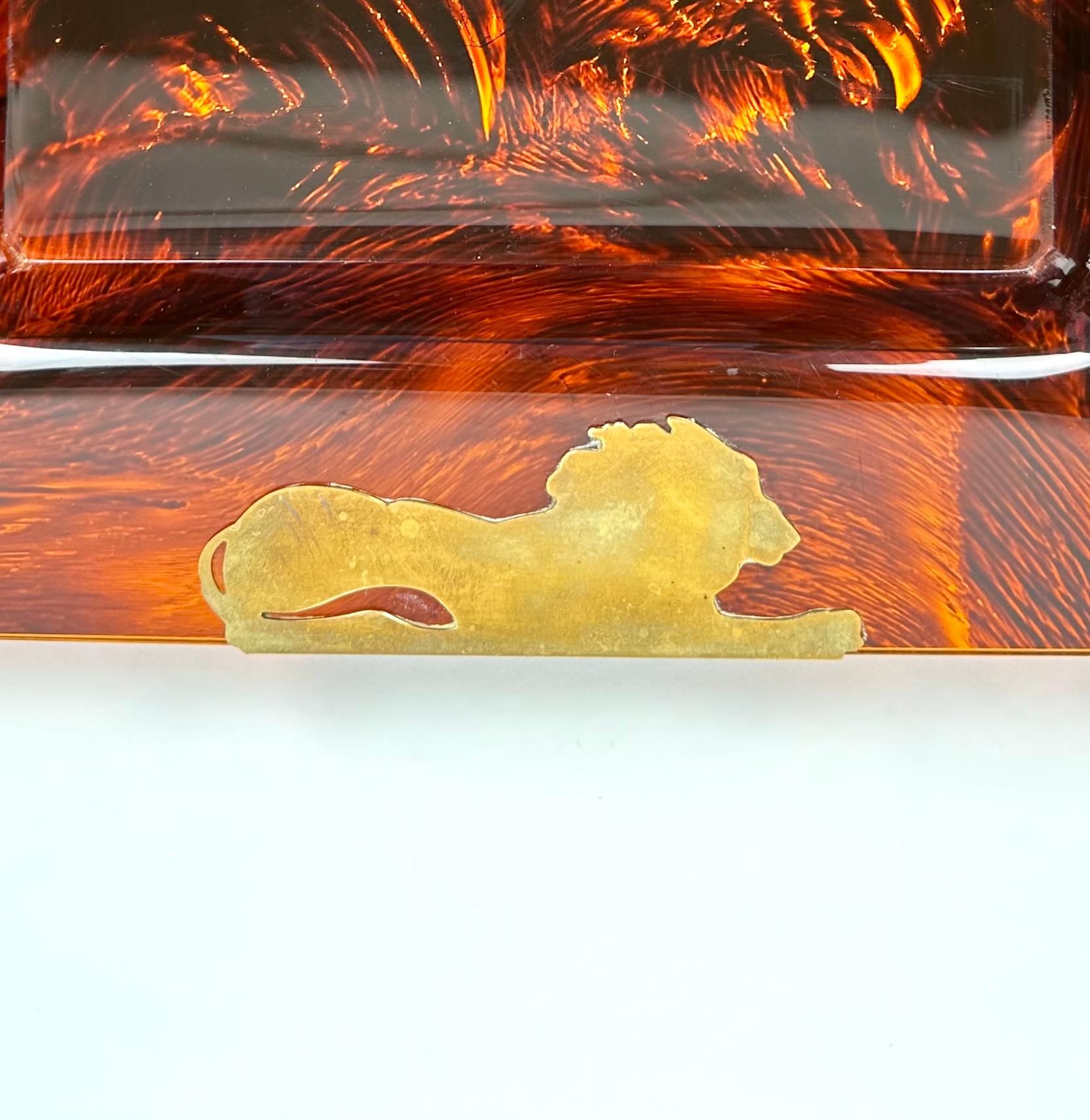 Brass & Tortoise Shell Effect Lucite Centerpiece Serving Tray, Italy, 1970s 1