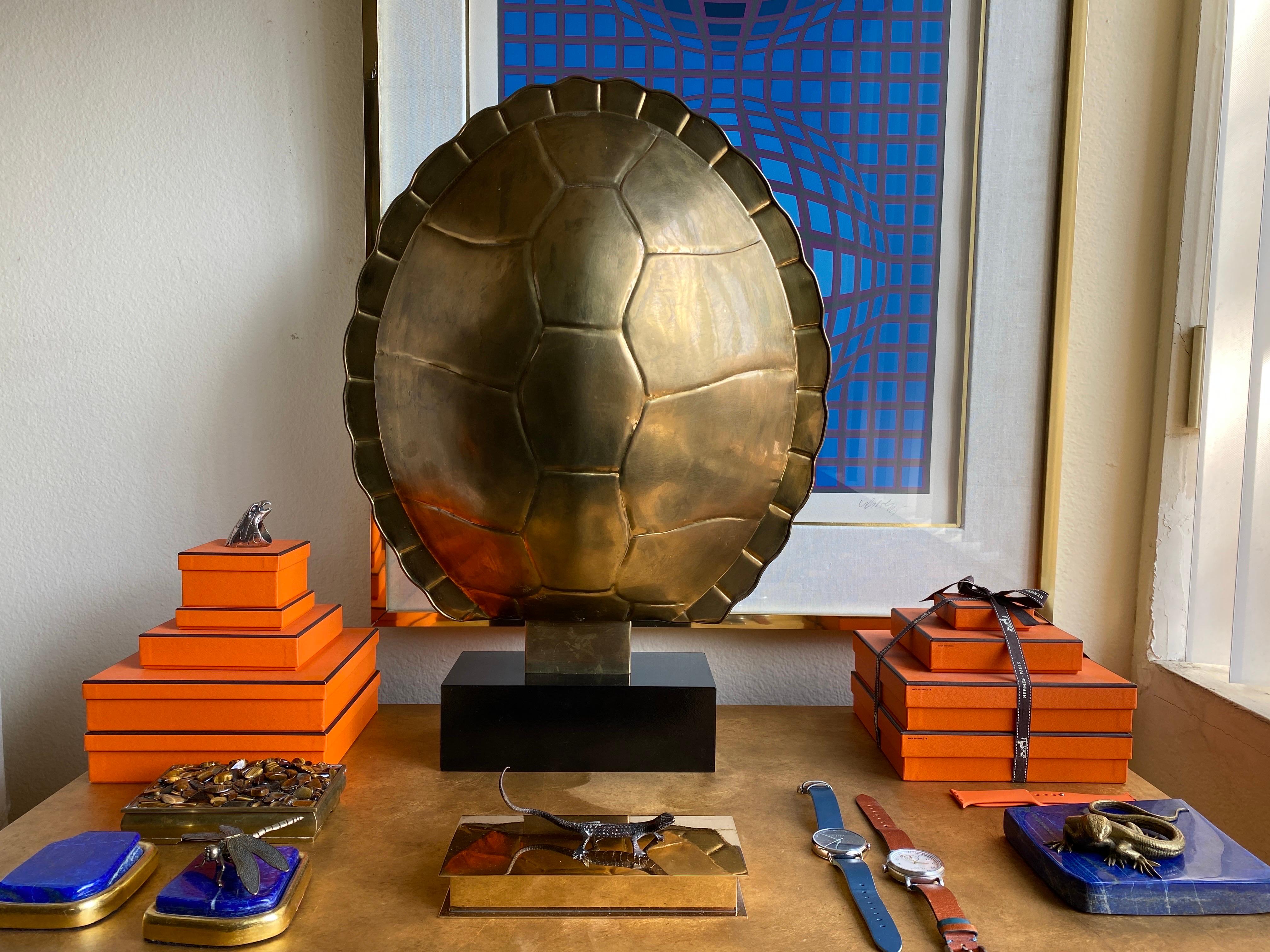 Brass Tortoise / Turtle Shell Lamp In Good Condition In North Hollywood, CA