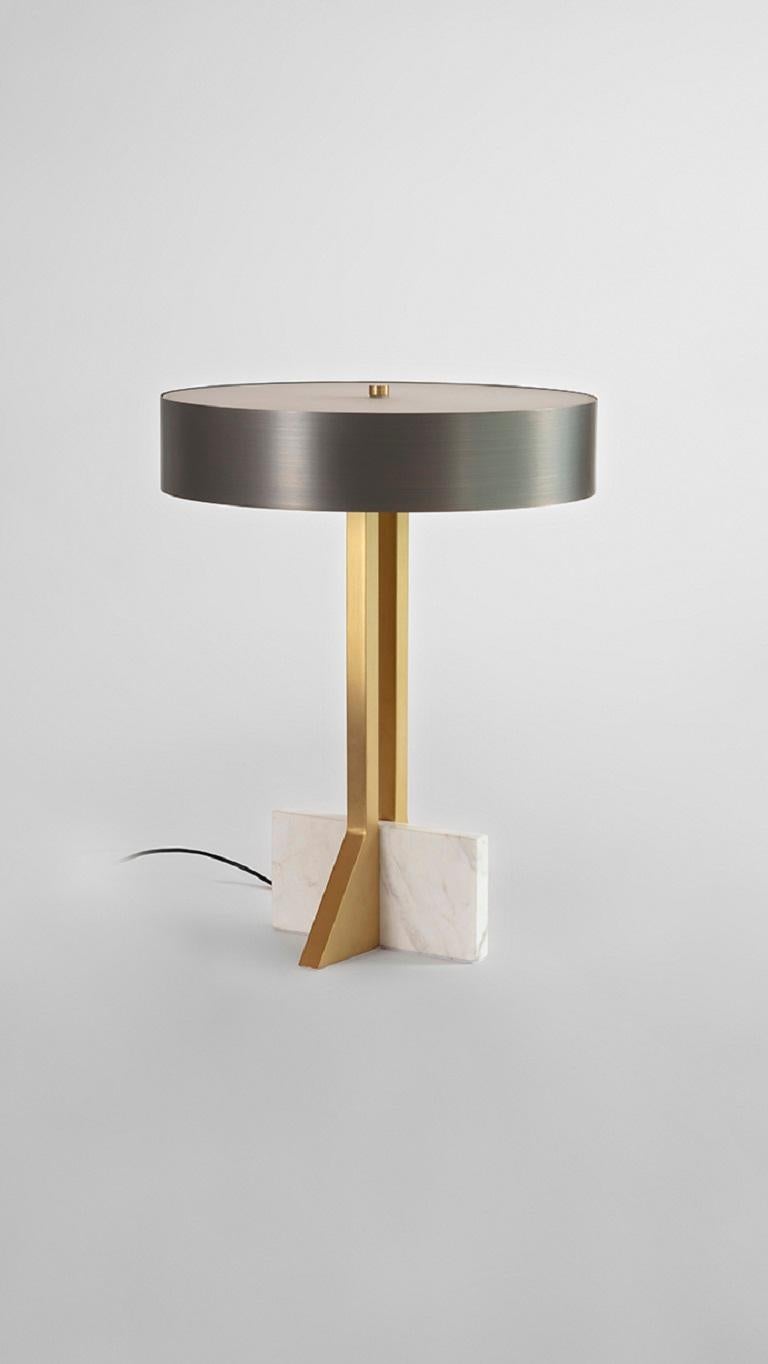British Brass Tower Table Lamp by Square in Circle For Sale