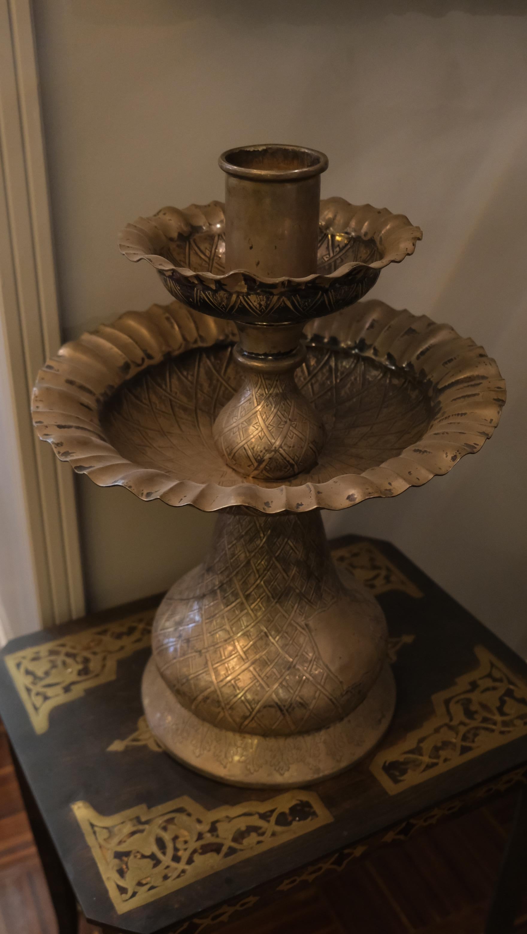 Turkish Brass traditional handcrafted candle holder by Palena Furniture For Sale