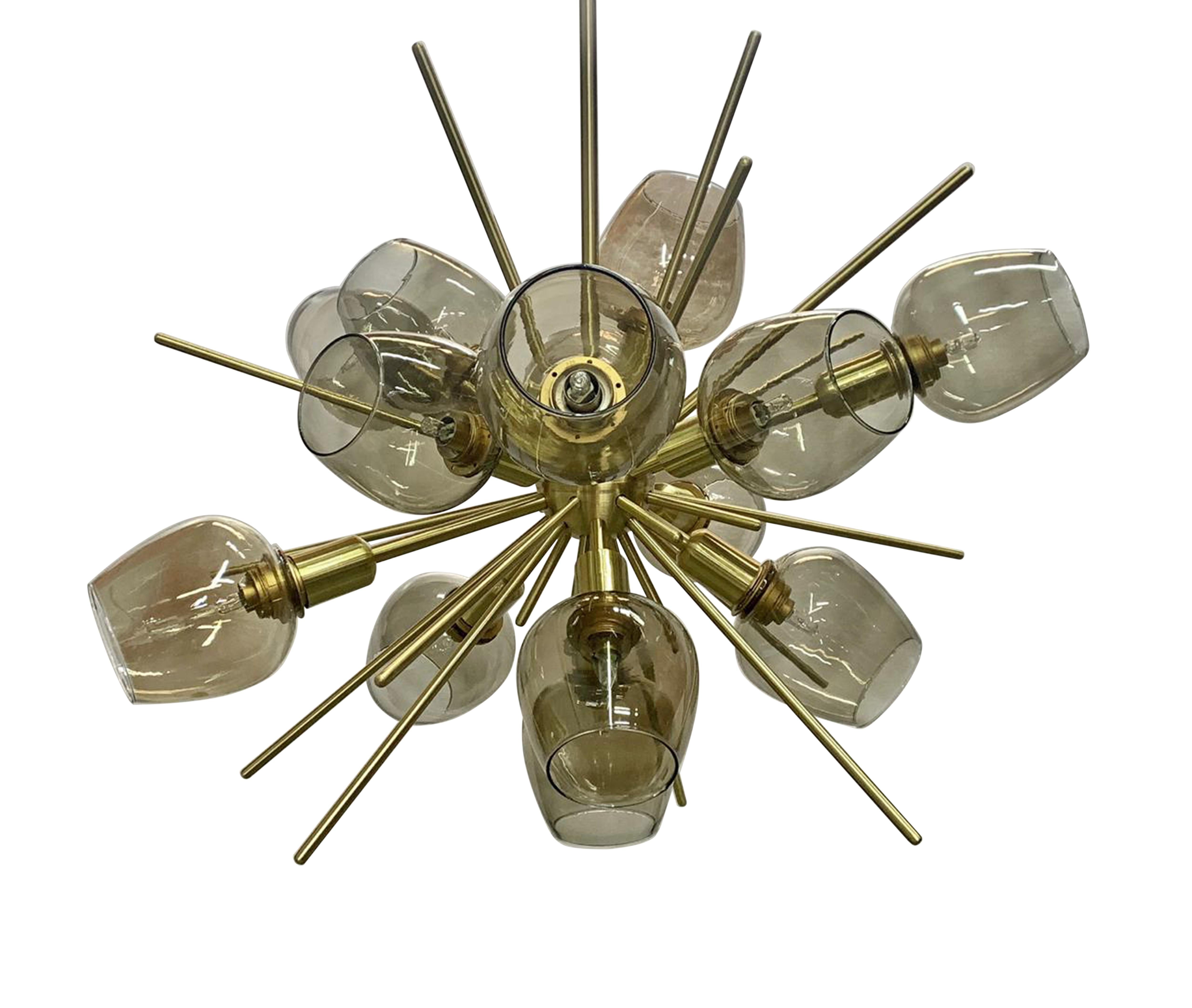 Modern Brass Translucid Blown Glass Pendant Lamp