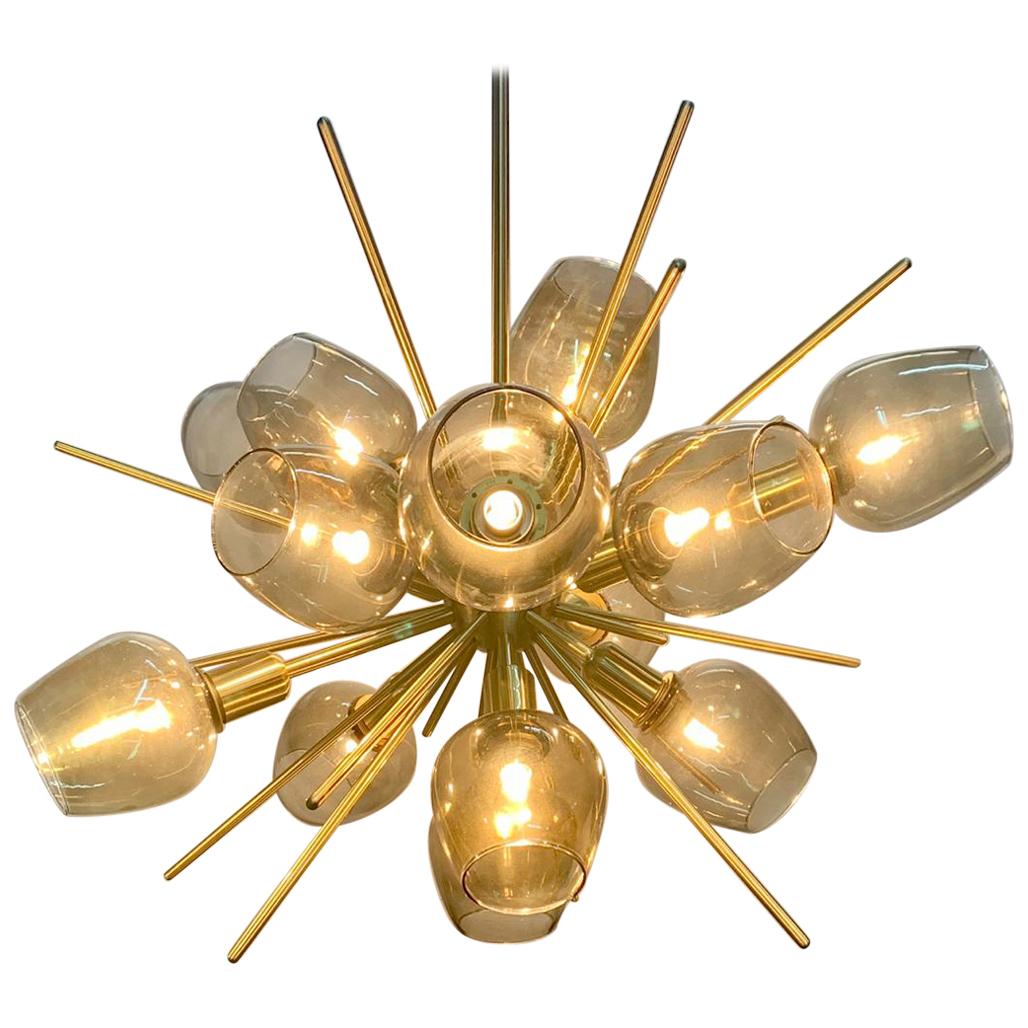Brass Translucid Blown Glass Pendant Lamp