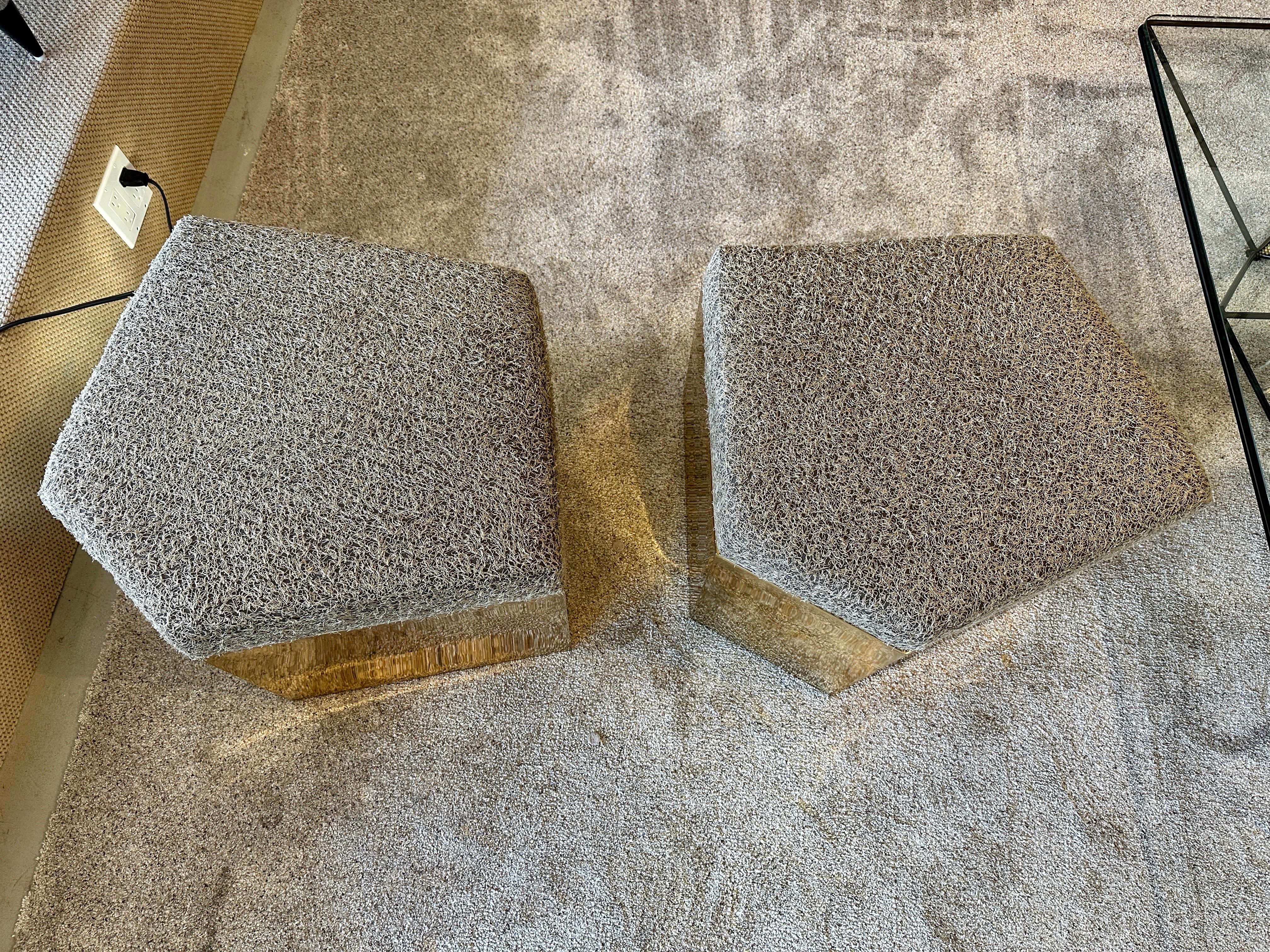 Post-Modern Brass Trapezoid Shape Stools/ Benches, Pair