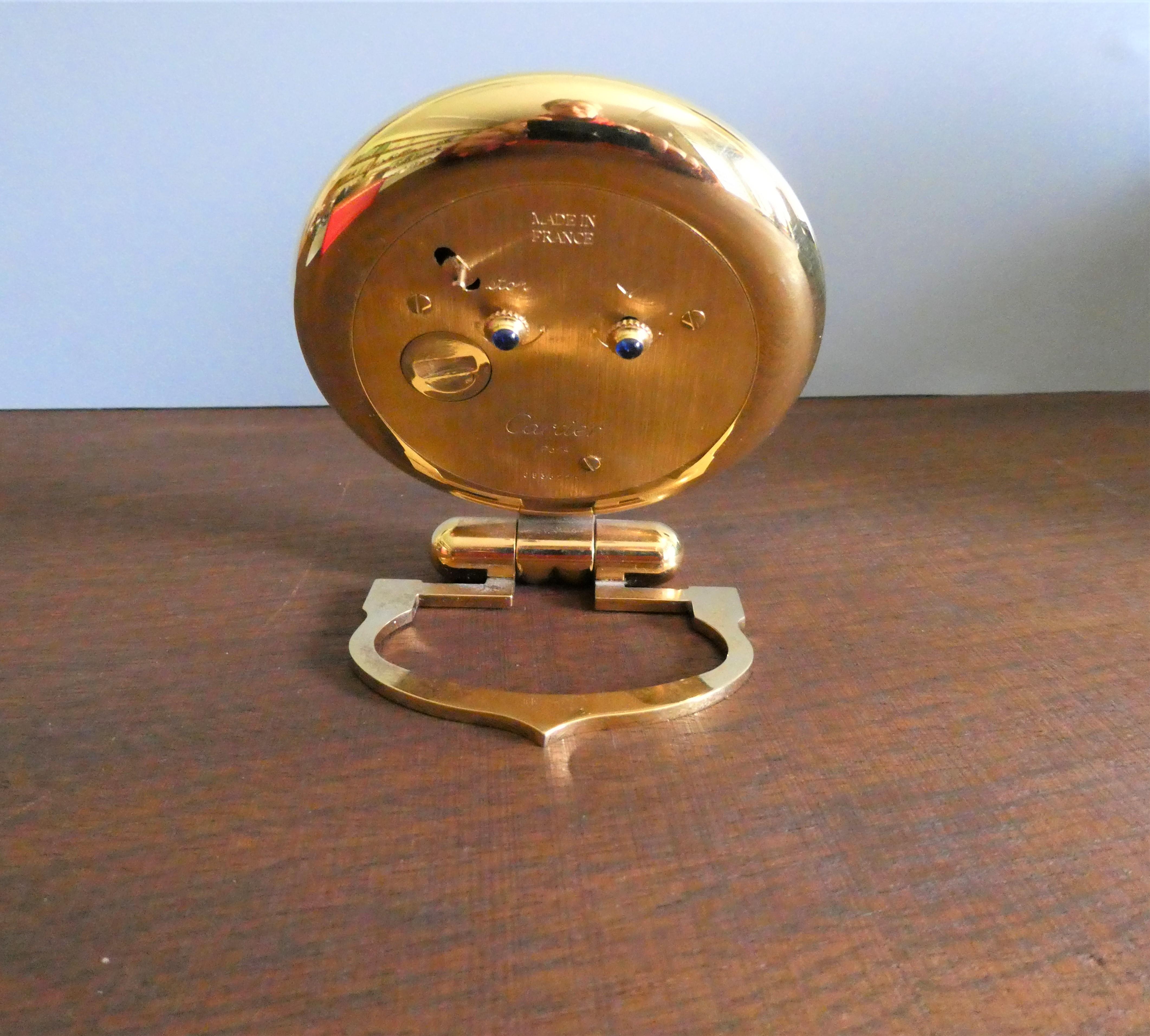 French Brass Travel and Alarm Clock by Cartier For Sale