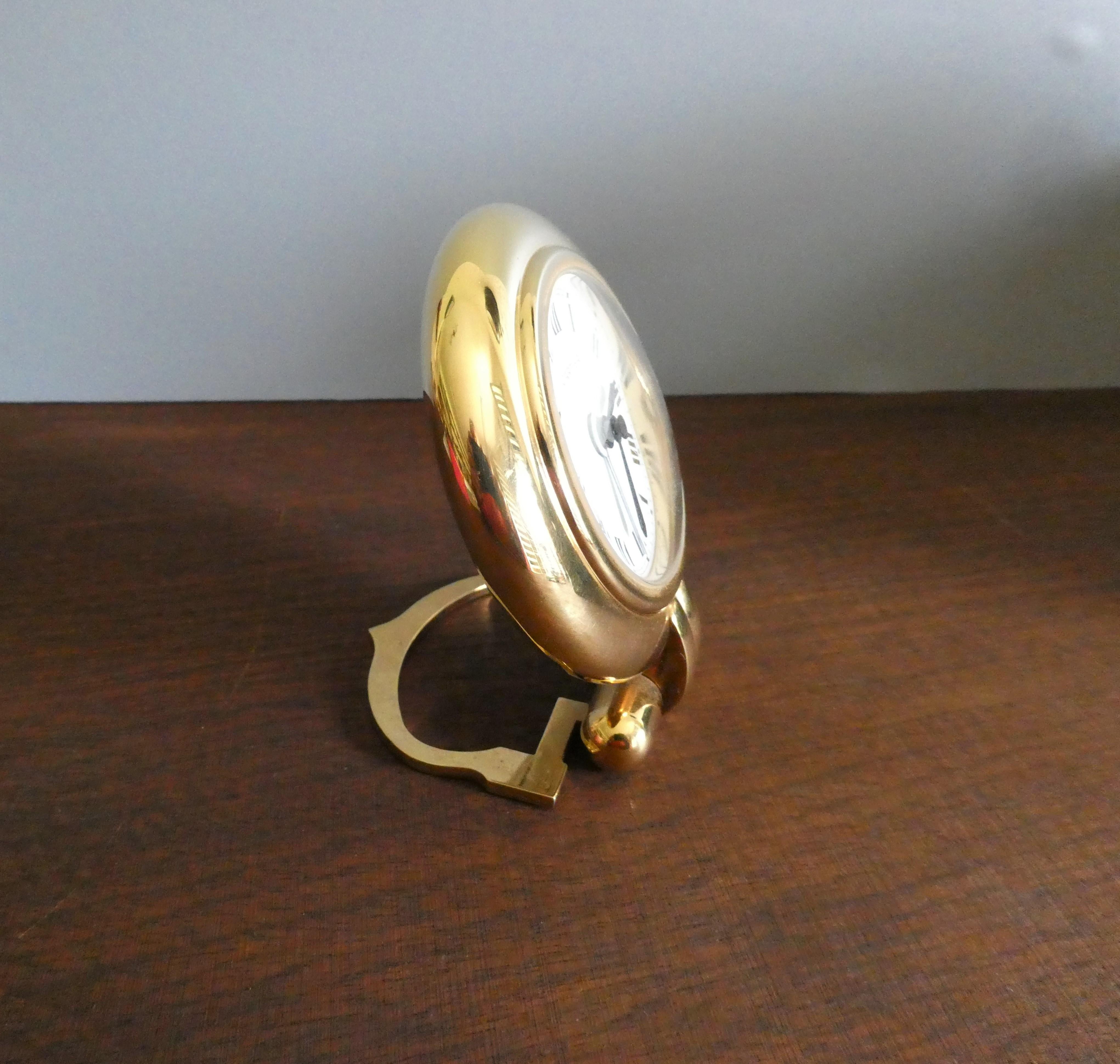 Brass Travel and Alarm Clock by Cartier In Good Condition For Sale In Norwich, GB