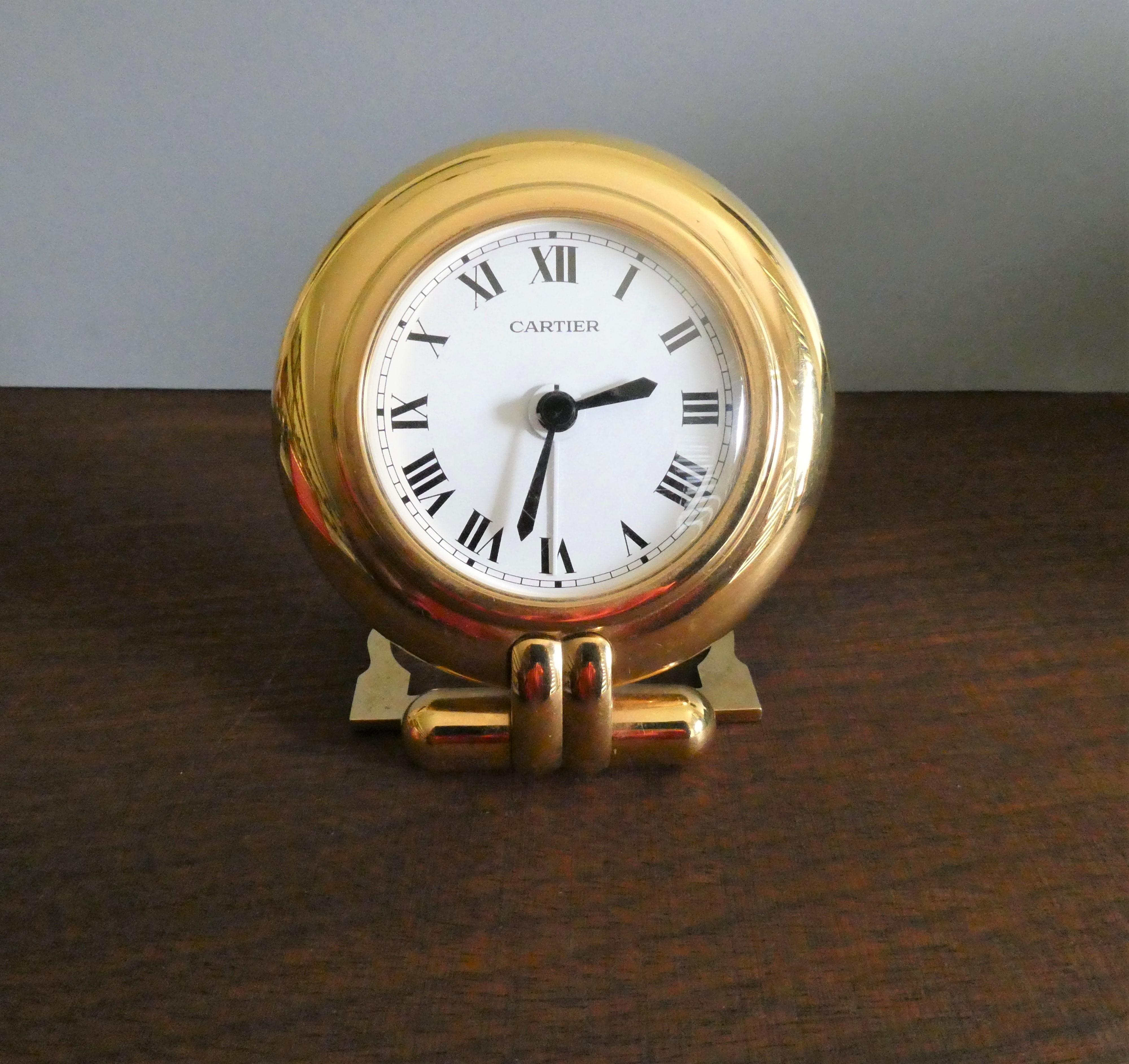Late 20th Century Brass Travel and Alarm Clock by Cartier For Sale
