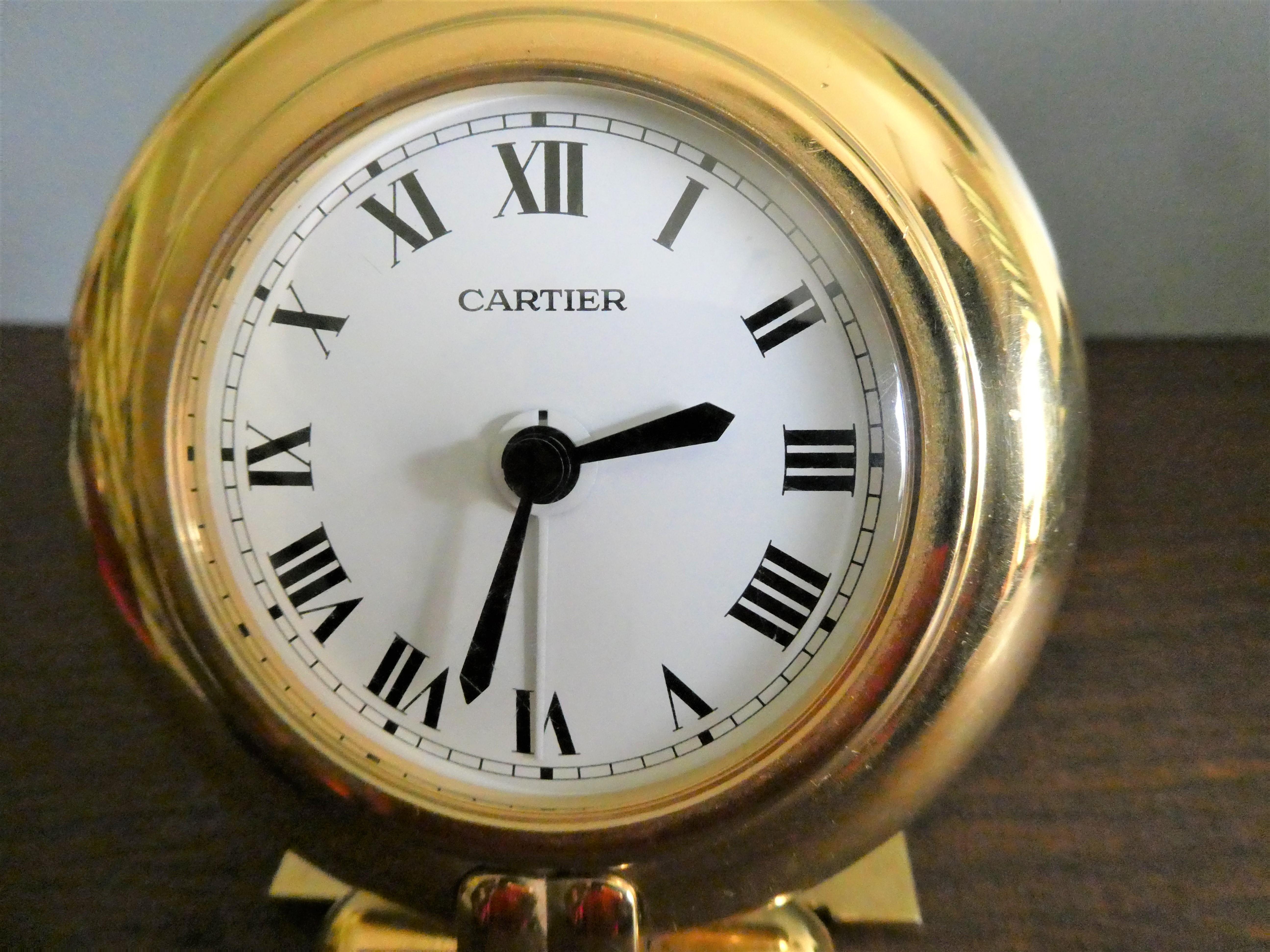 Brass Travel and Alarm Clock by Cartier For Sale 1