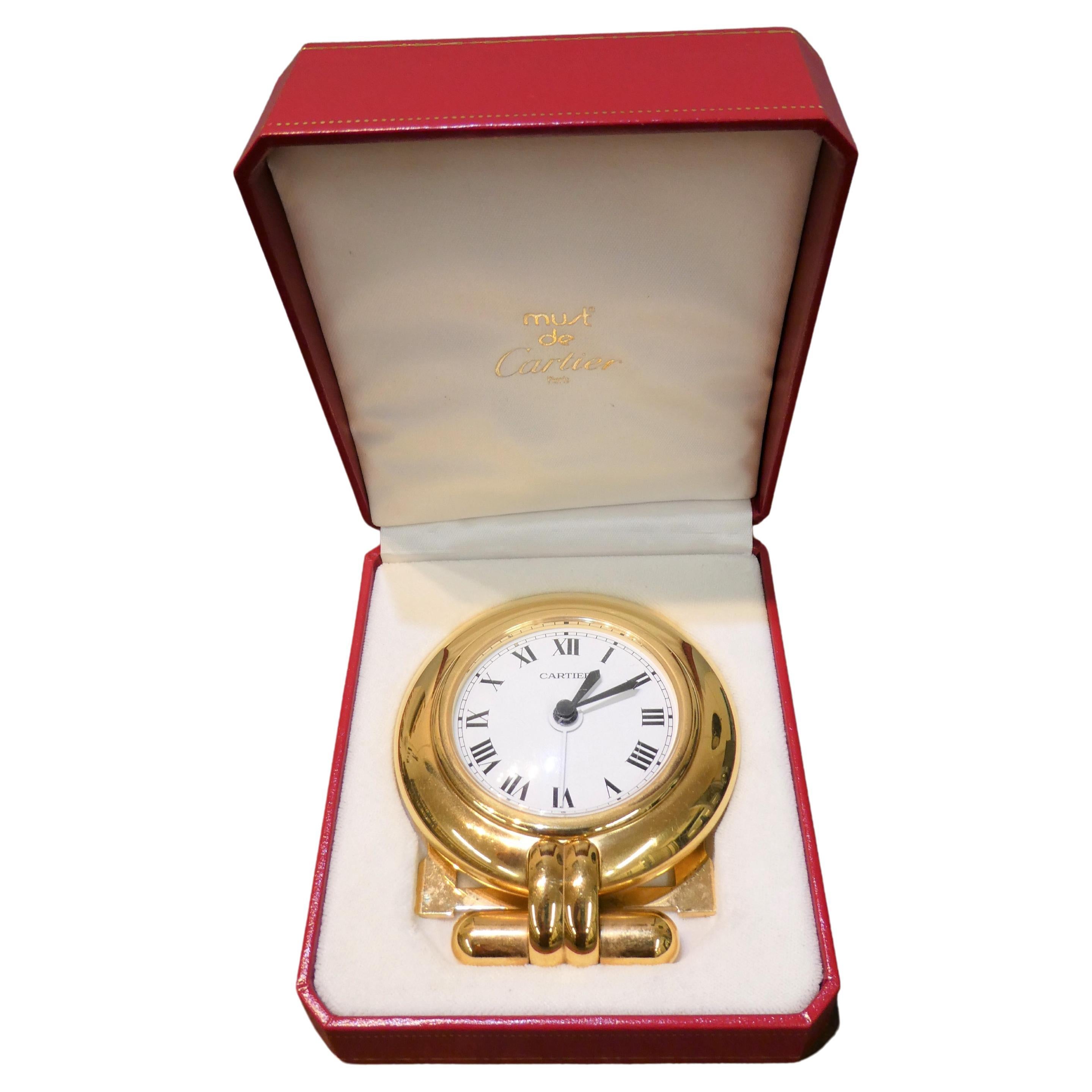 Brass Travel and Alarm Clock by Cartier For Sale