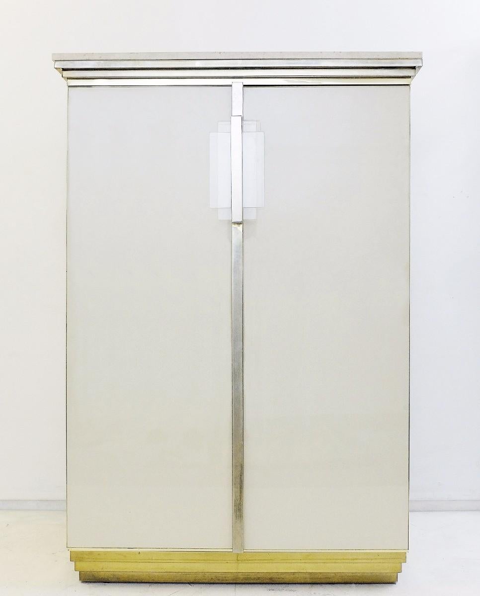 Brass, travertine and glass cabinet by Belgo Chrome, Belgium, 1970s.