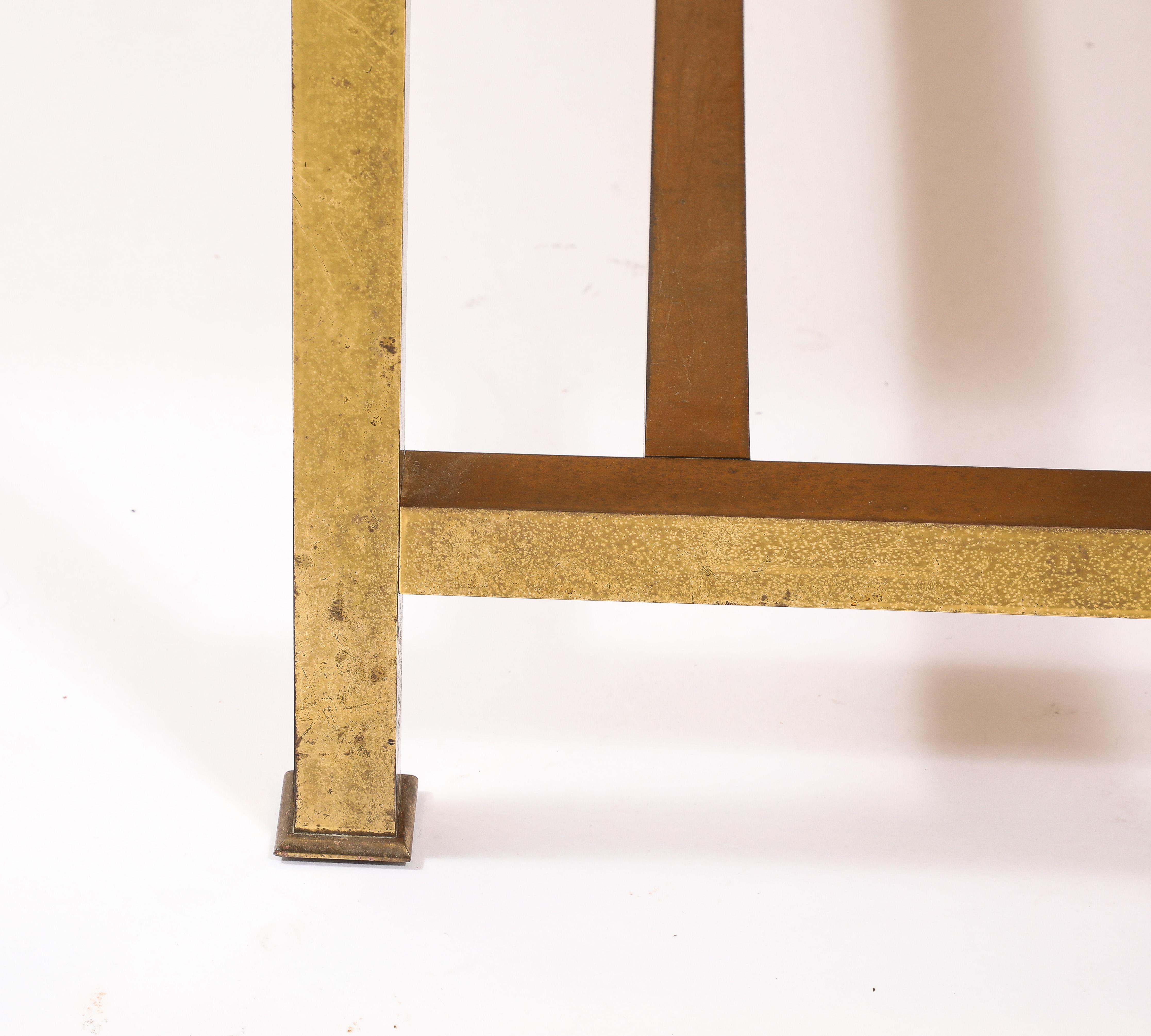 Table basse en laiton et travertin, France, années 1960 en vente 3