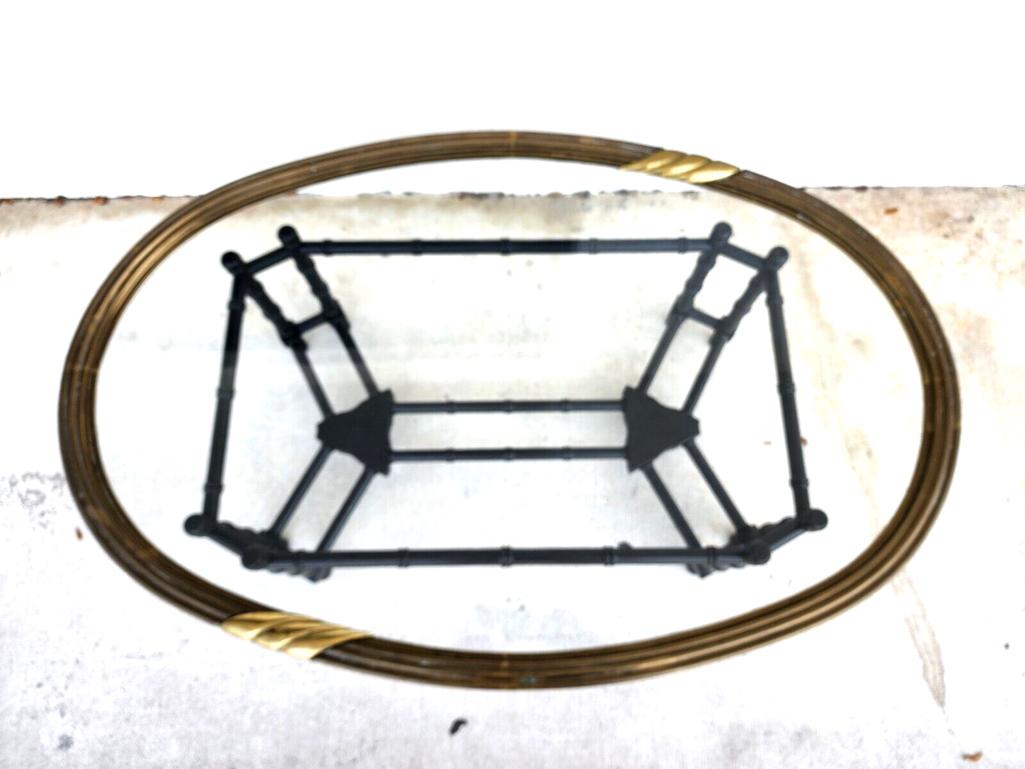 Brass Tray Coffee Table Bamboo Glass  In Good Condition For Sale In Lake Worth, FL