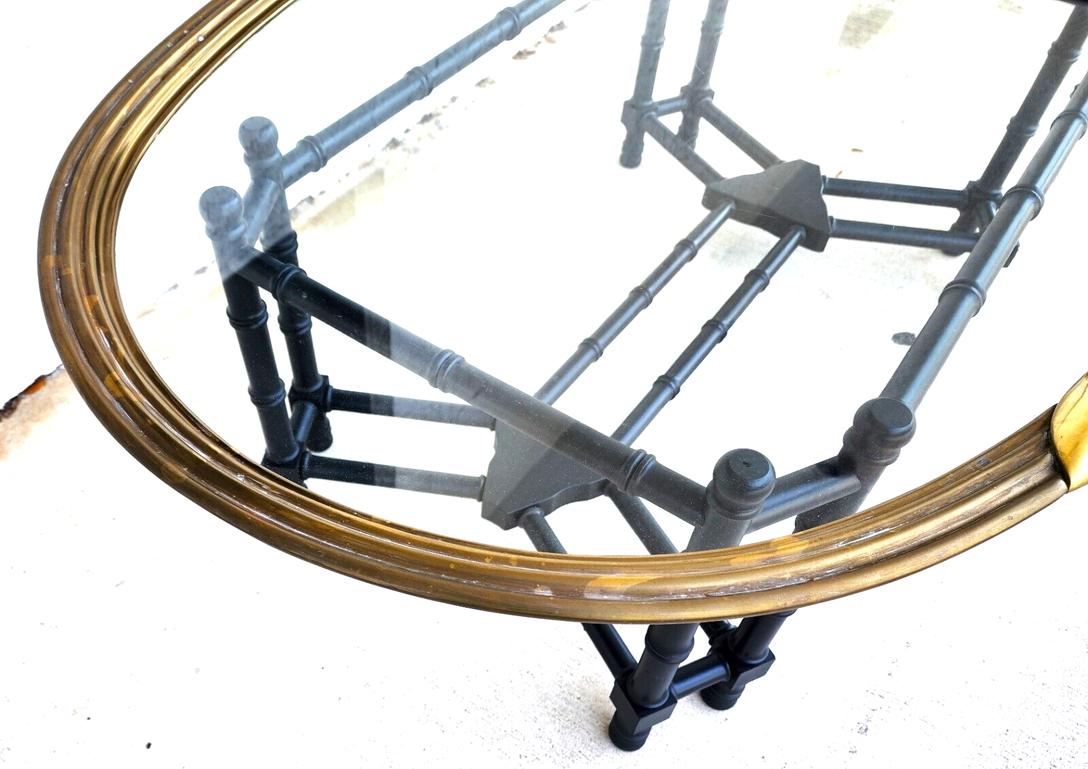 Wood Brass Tray Coffee Table Bamboo Glass  For Sale