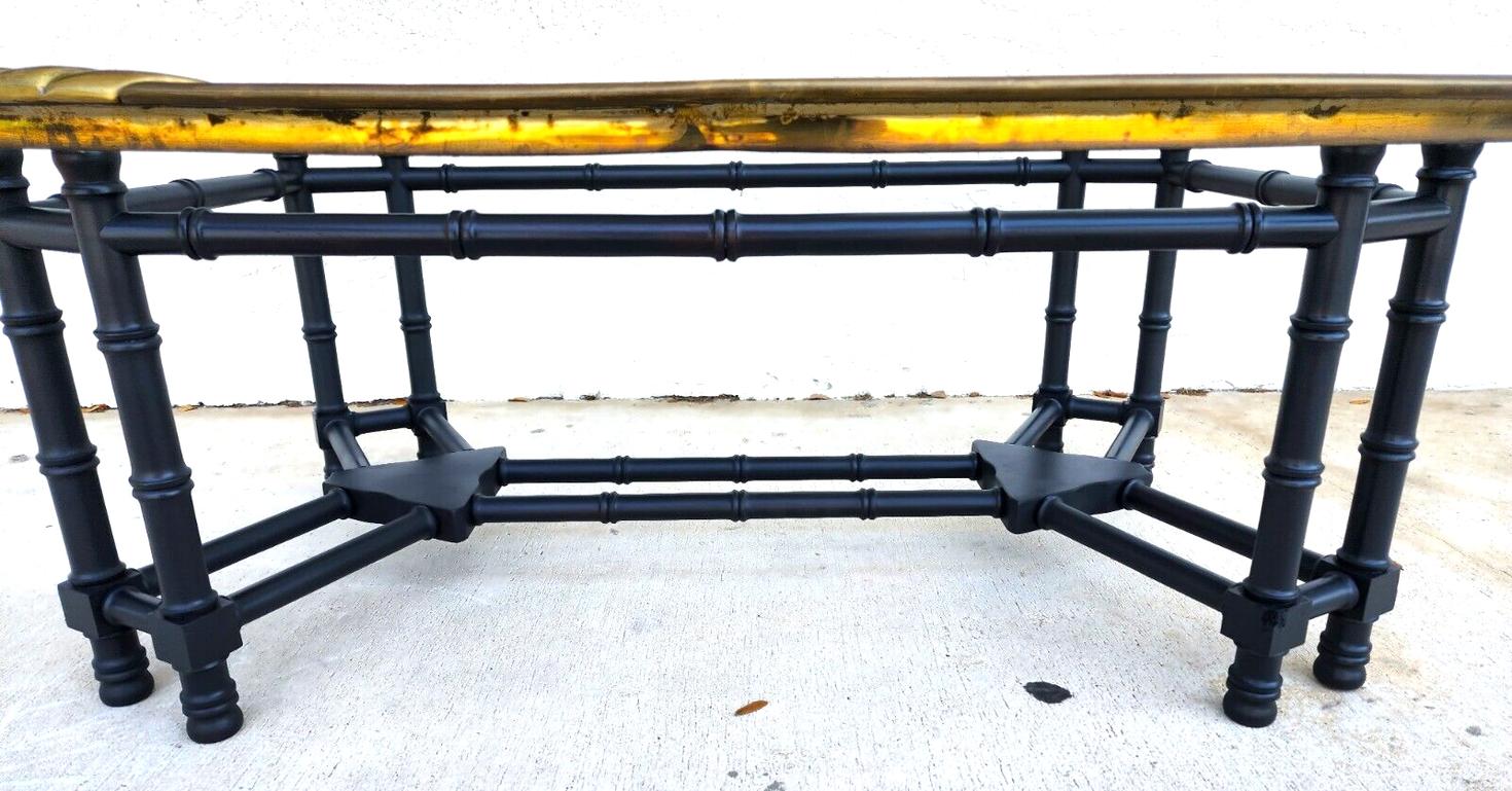 Brass Tray Coffee Table Bamboo Glass  For Sale 2