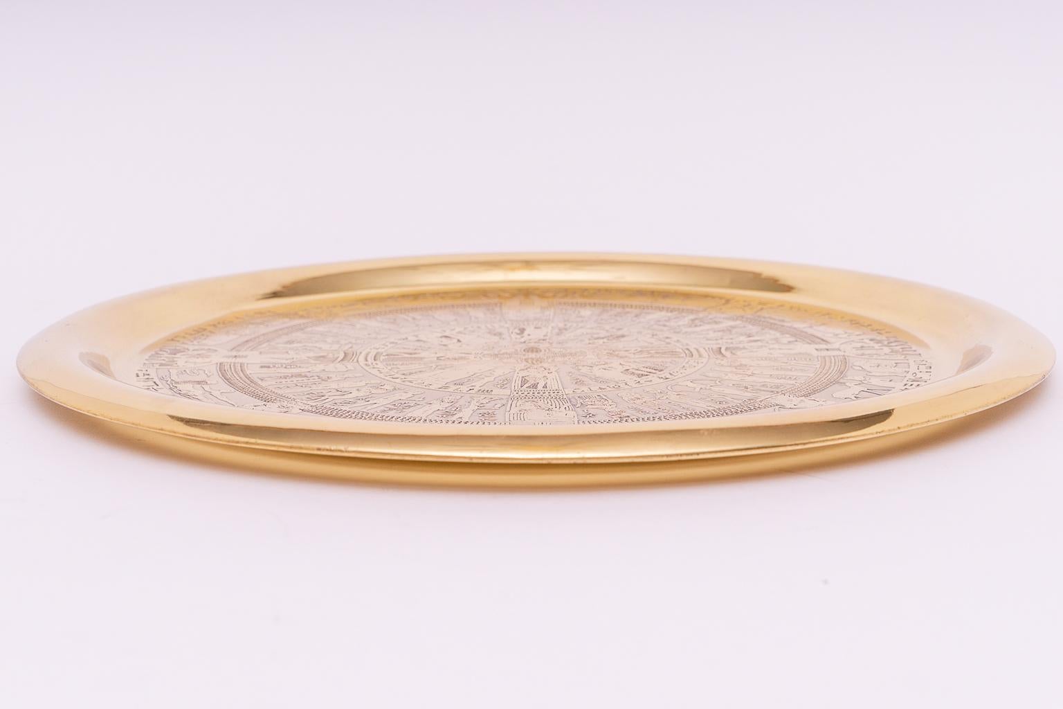 Egyptian Revival Round Brass Tray 1