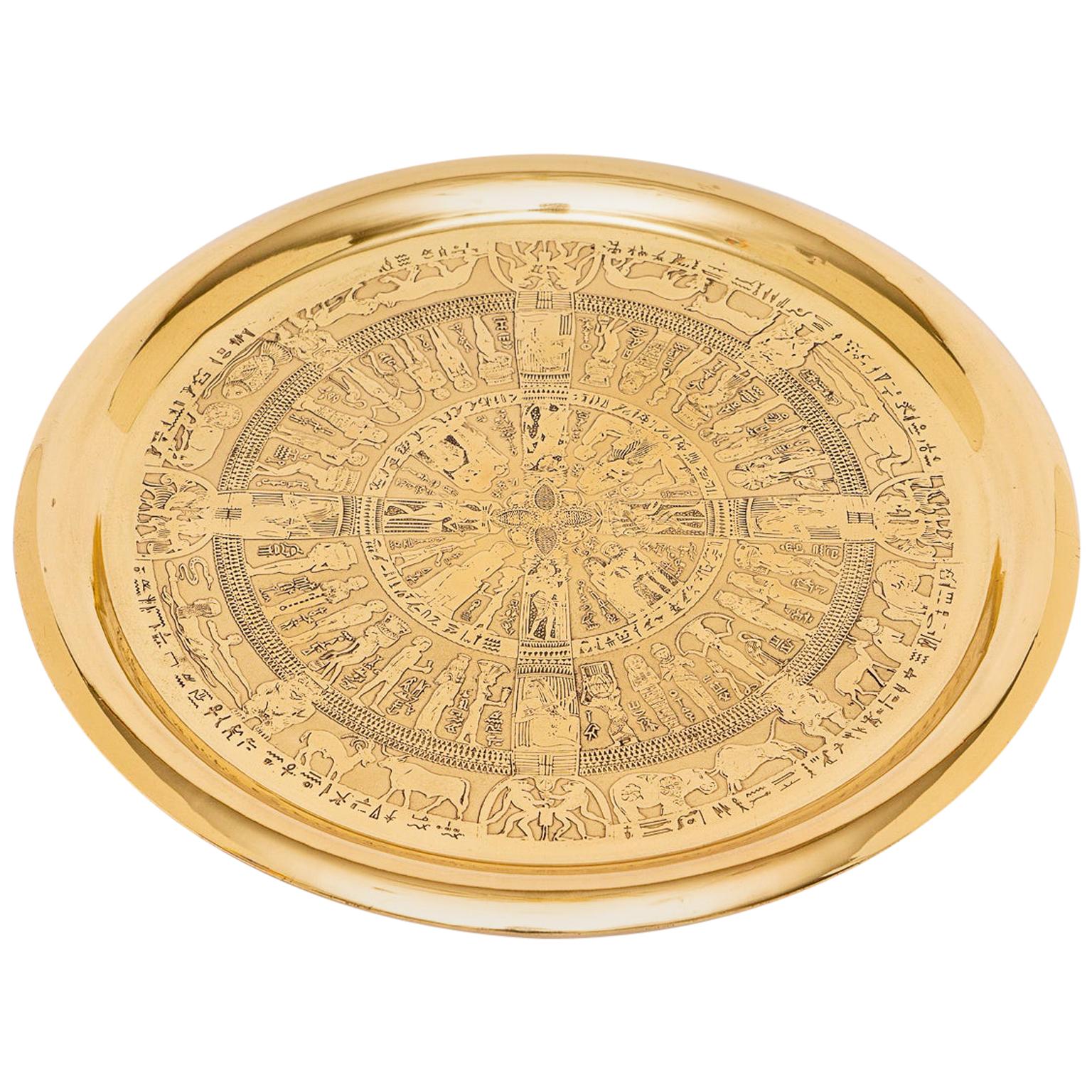 Egyptian Revival Round Brass Tray