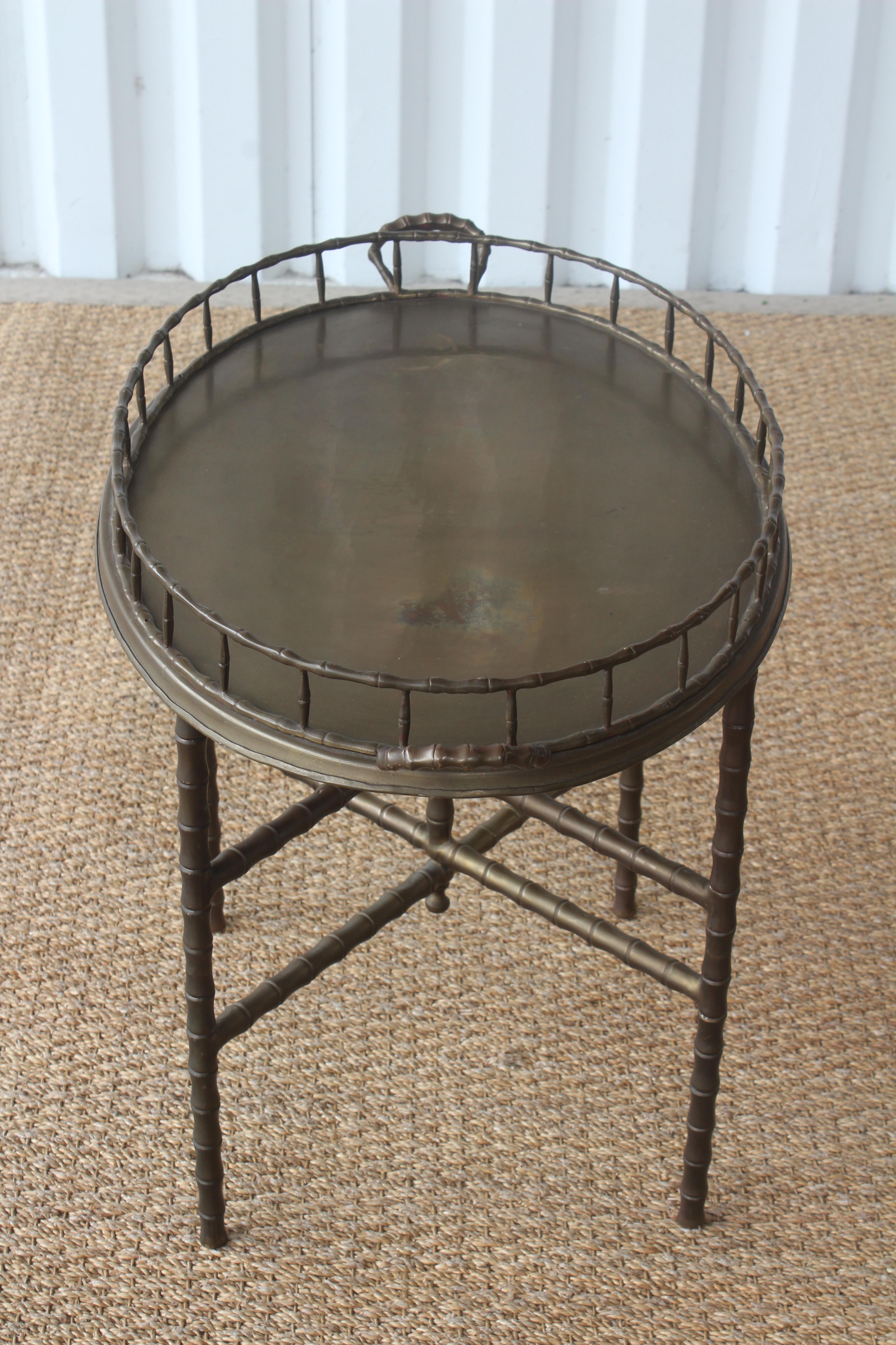 Vintage brass tray table in a bamboo motif, made by Maison Jansen, France, 1950s. Marked 