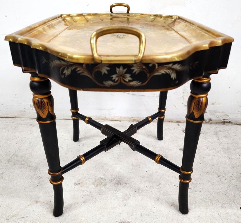 Brass Tray Table Vintage Regency Chinoiserie Asian For Sale 6