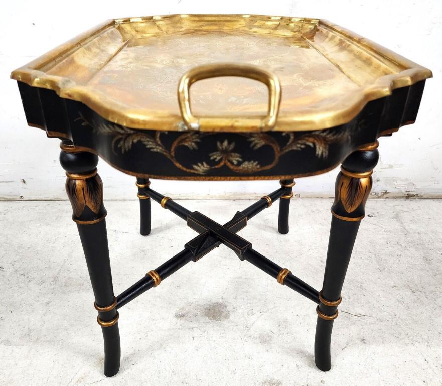 Brass Tray Table Vintage Regency Chinoiserie Asian In Good Condition For Sale In Lake Worth, FL