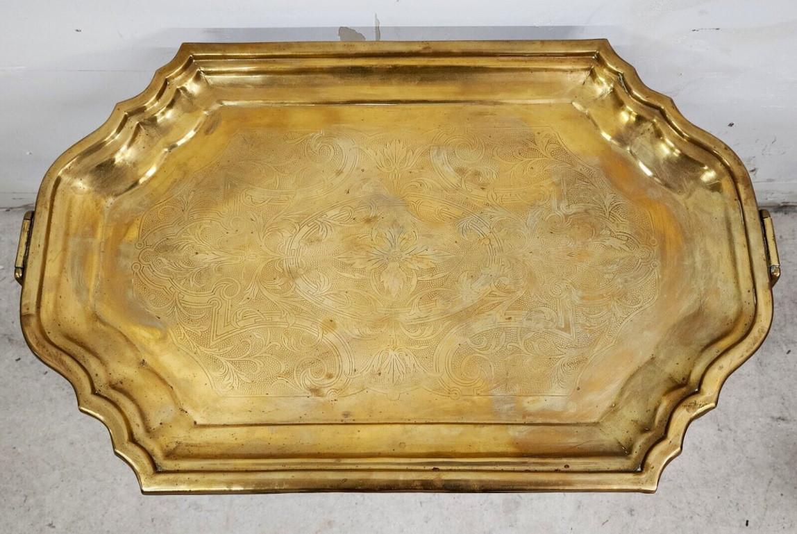 Brass Tray Table Vintage Regency Chinoiserie Asian For Sale 1