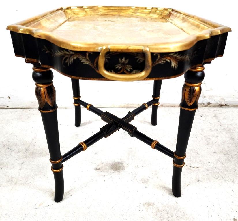 Brass Tray Table Vintage Regency Chinoiserie Asian For Sale 2