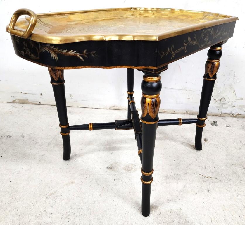 Brass Tray Table Vintage Regency Chinoiserie Asian For Sale 3