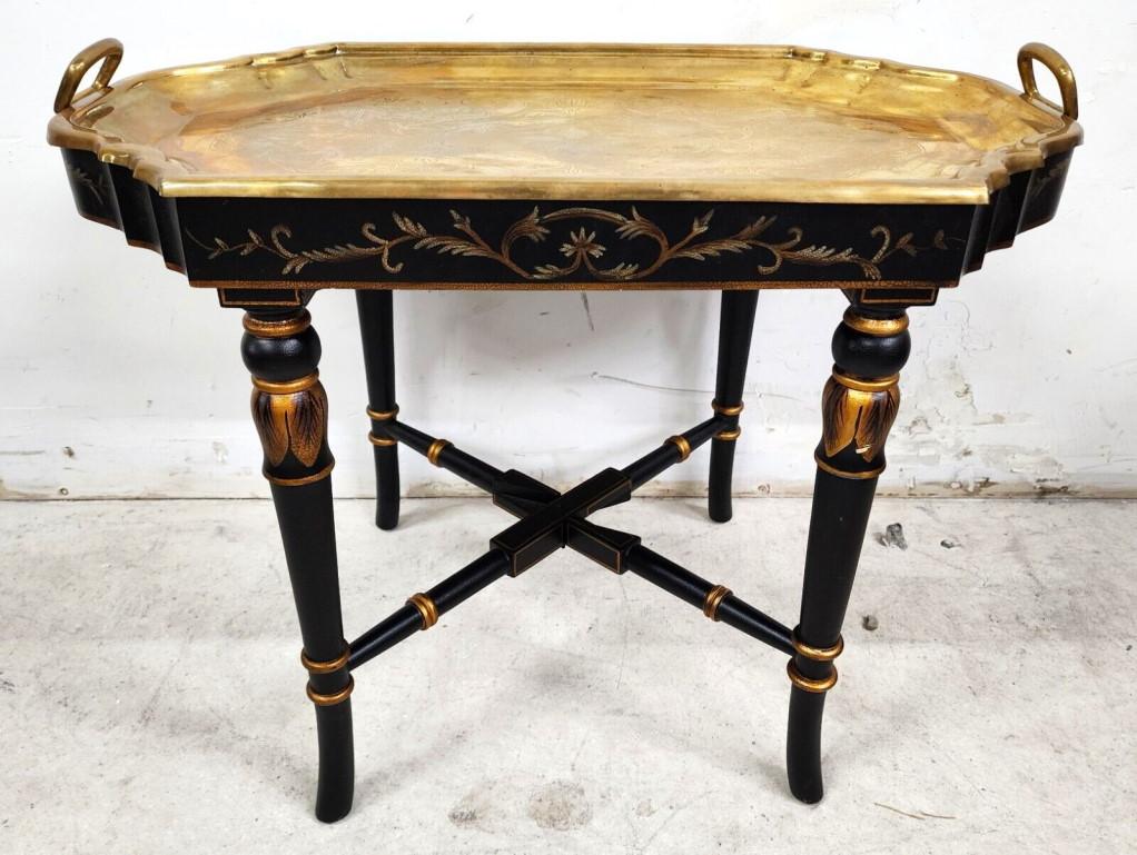 Brass Tray Table Vintage Regency Chinoiserie Asian For Sale 4