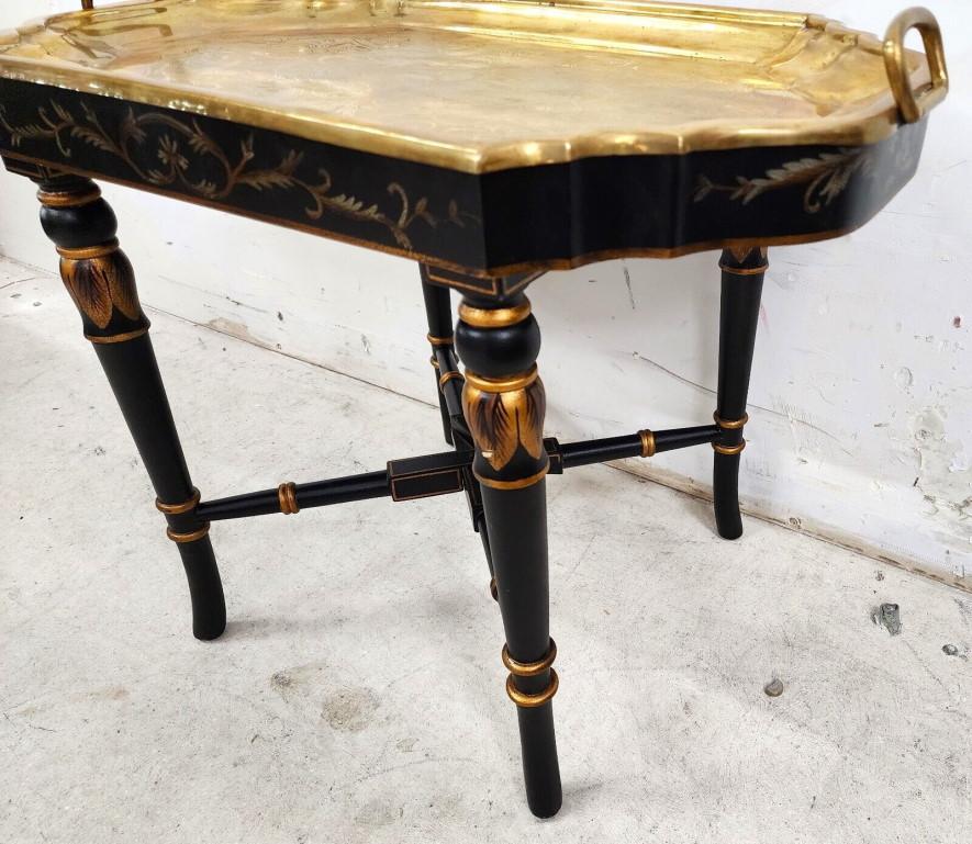 Brass Tray Table Vintage Regency Chinoiserie Asian For Sale 5