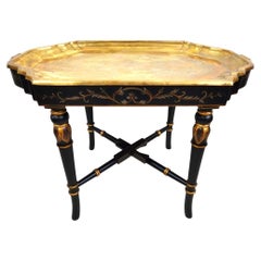 Brass Tray Table Vintage Regency Chinoiserie Asian