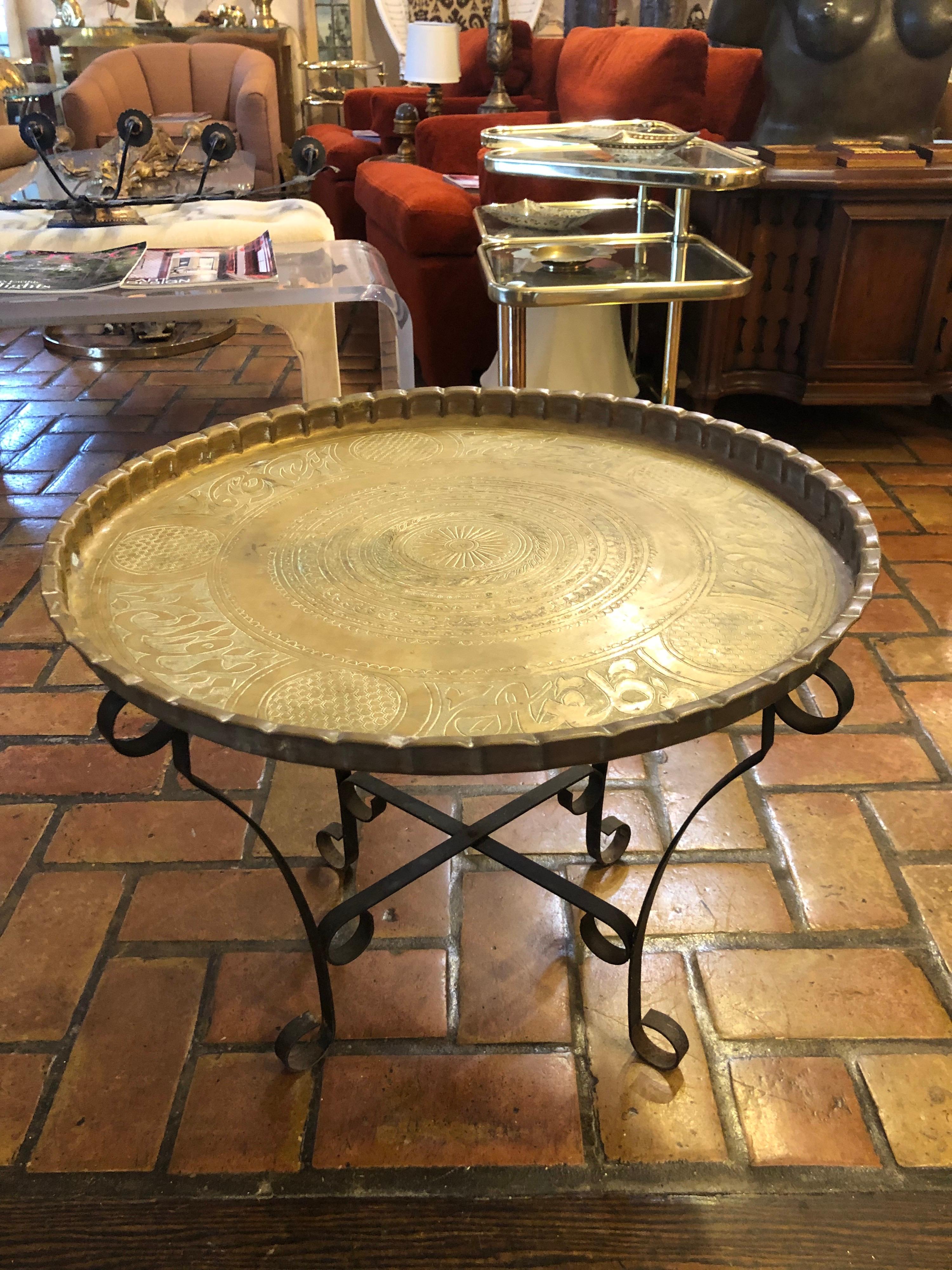 Anglo-Indian Brass Tray Table with Folding Stand