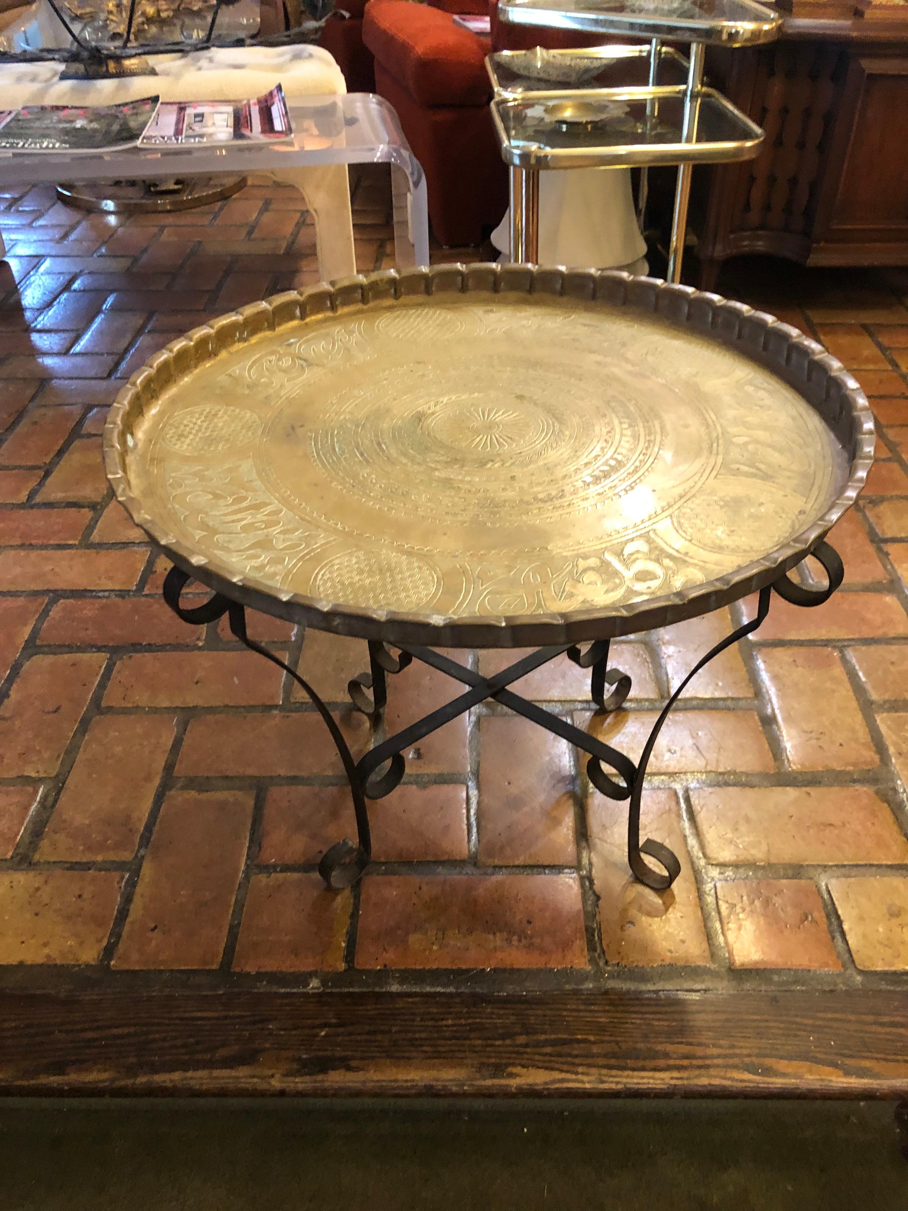 Late 20th Century Brass Tray Table with Folding Stand