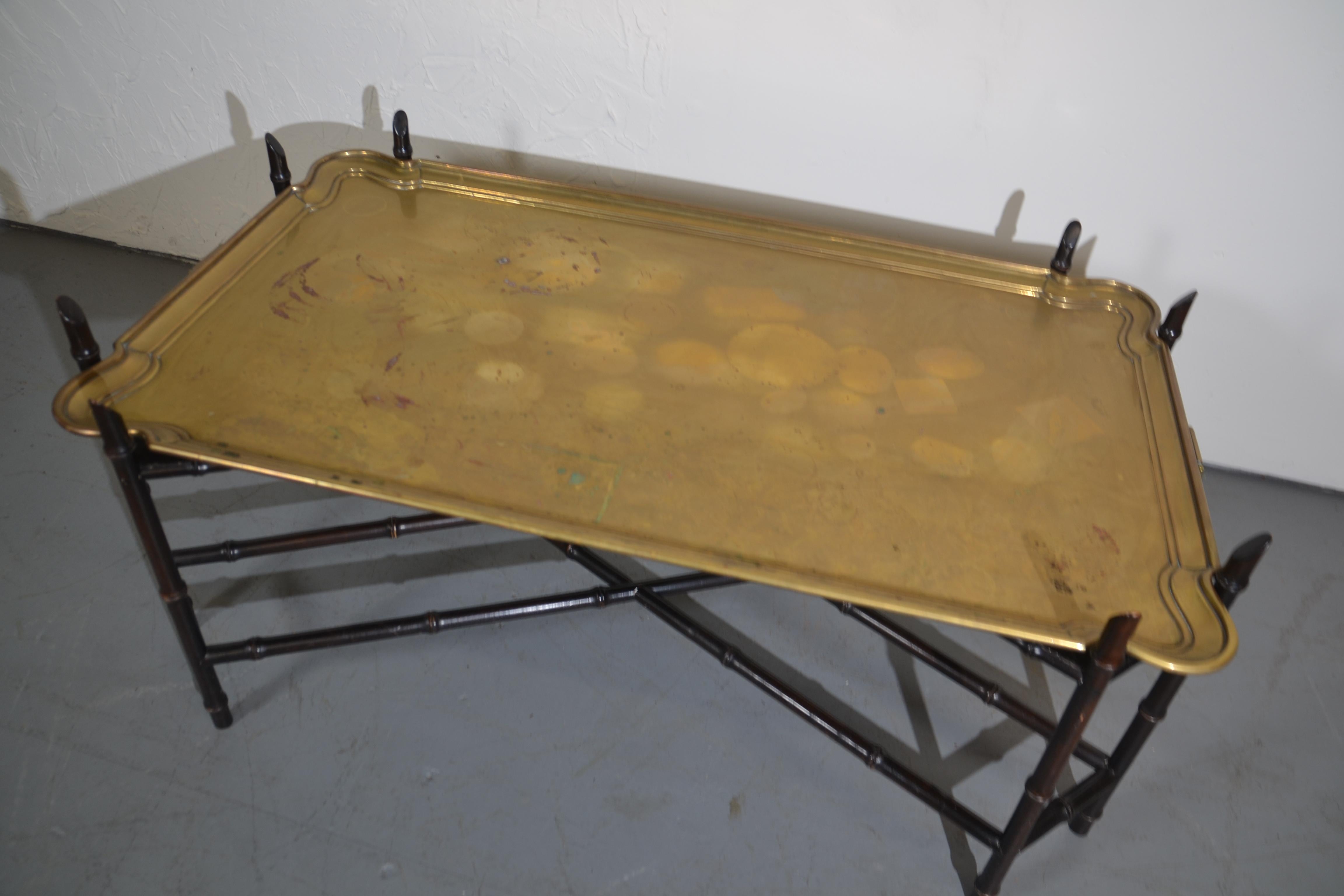 North American Brass Tray Top Coffee Table For Sale
