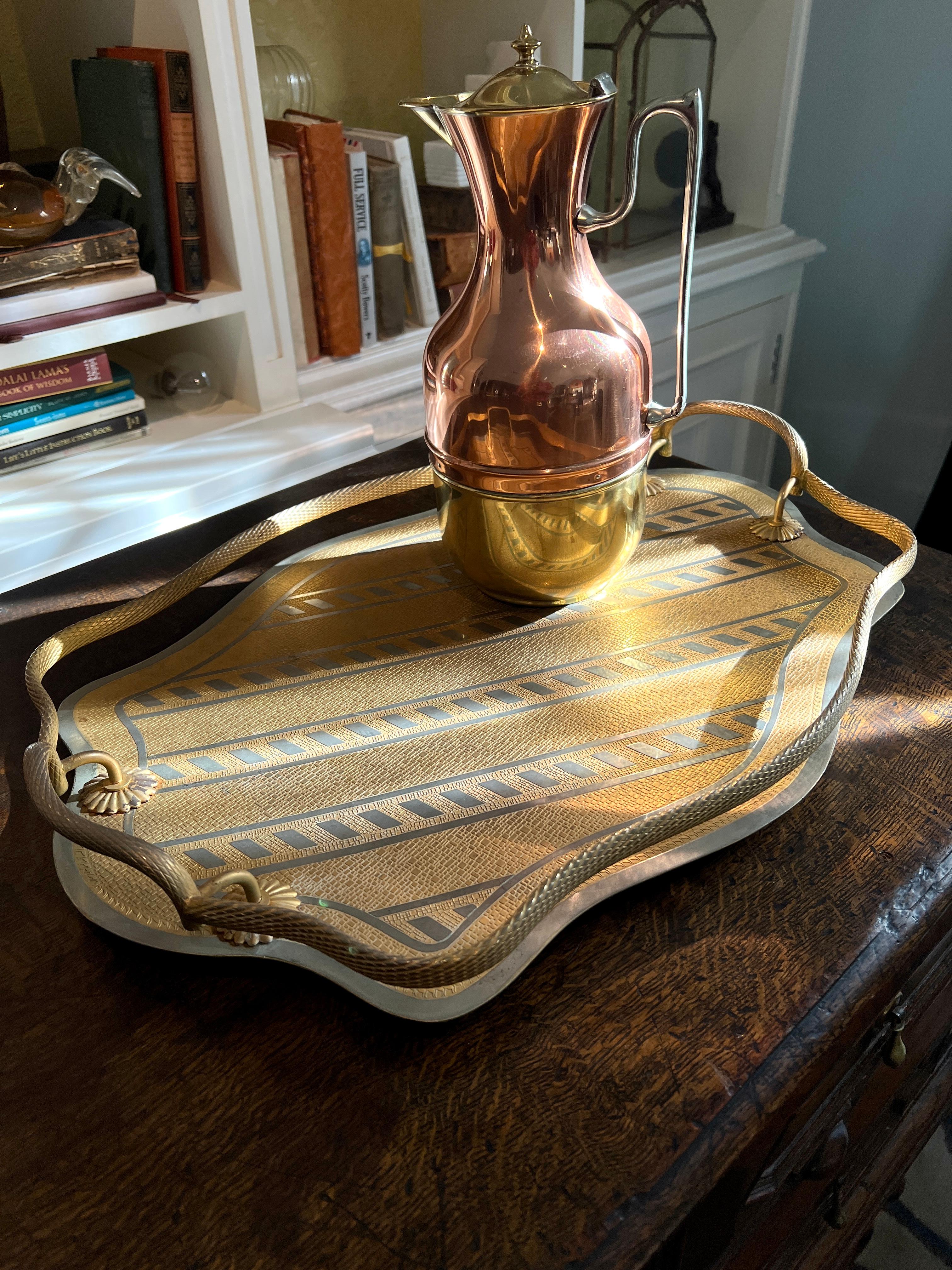 Brass Tray Twisted Brass Gallery and Alternating Polished and Brushed Stripes For Sale 5