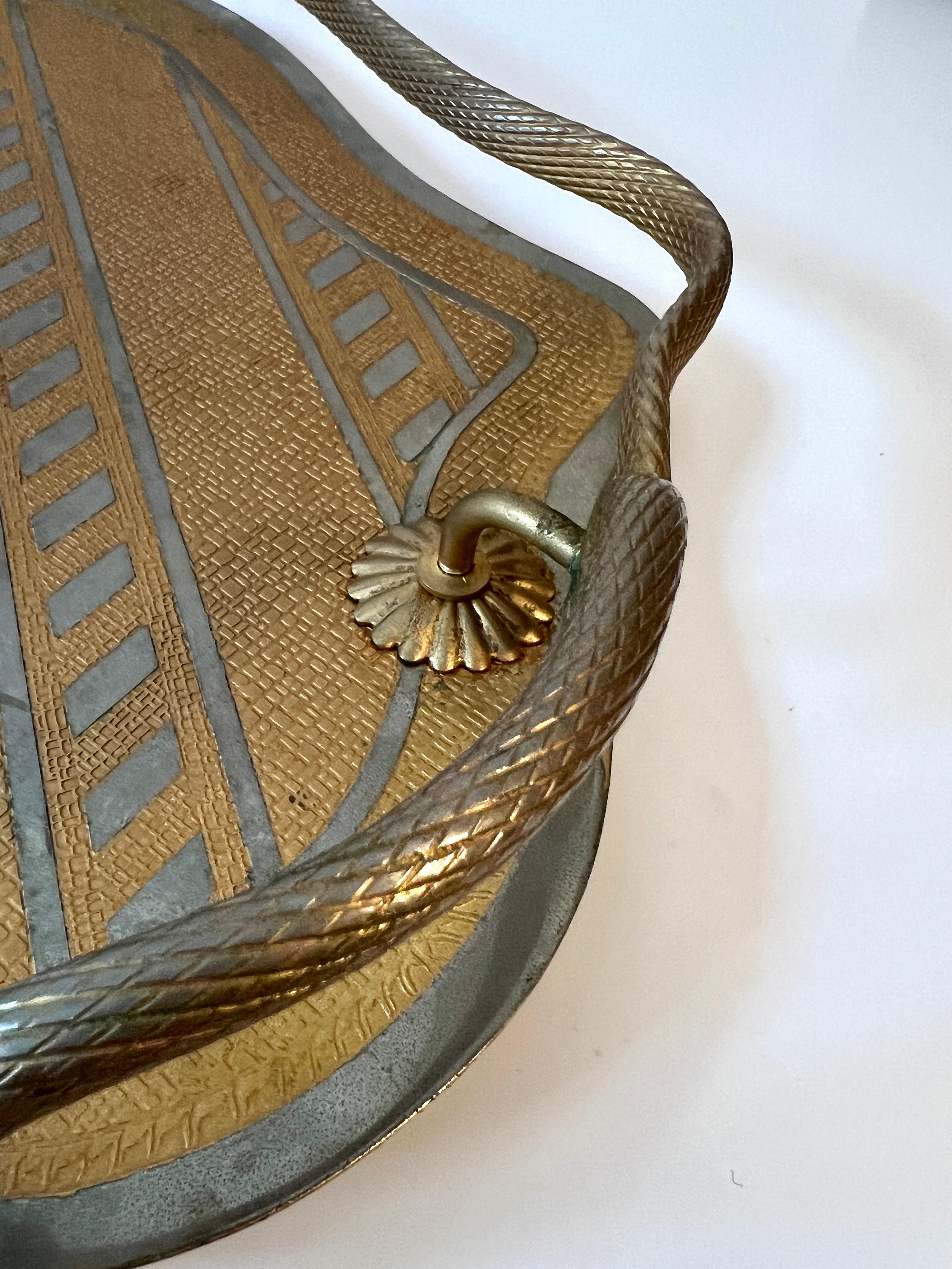 Brass Tray Twisted Brass Gallery and Alternating Polished and Brushed Stripes For Sale 1