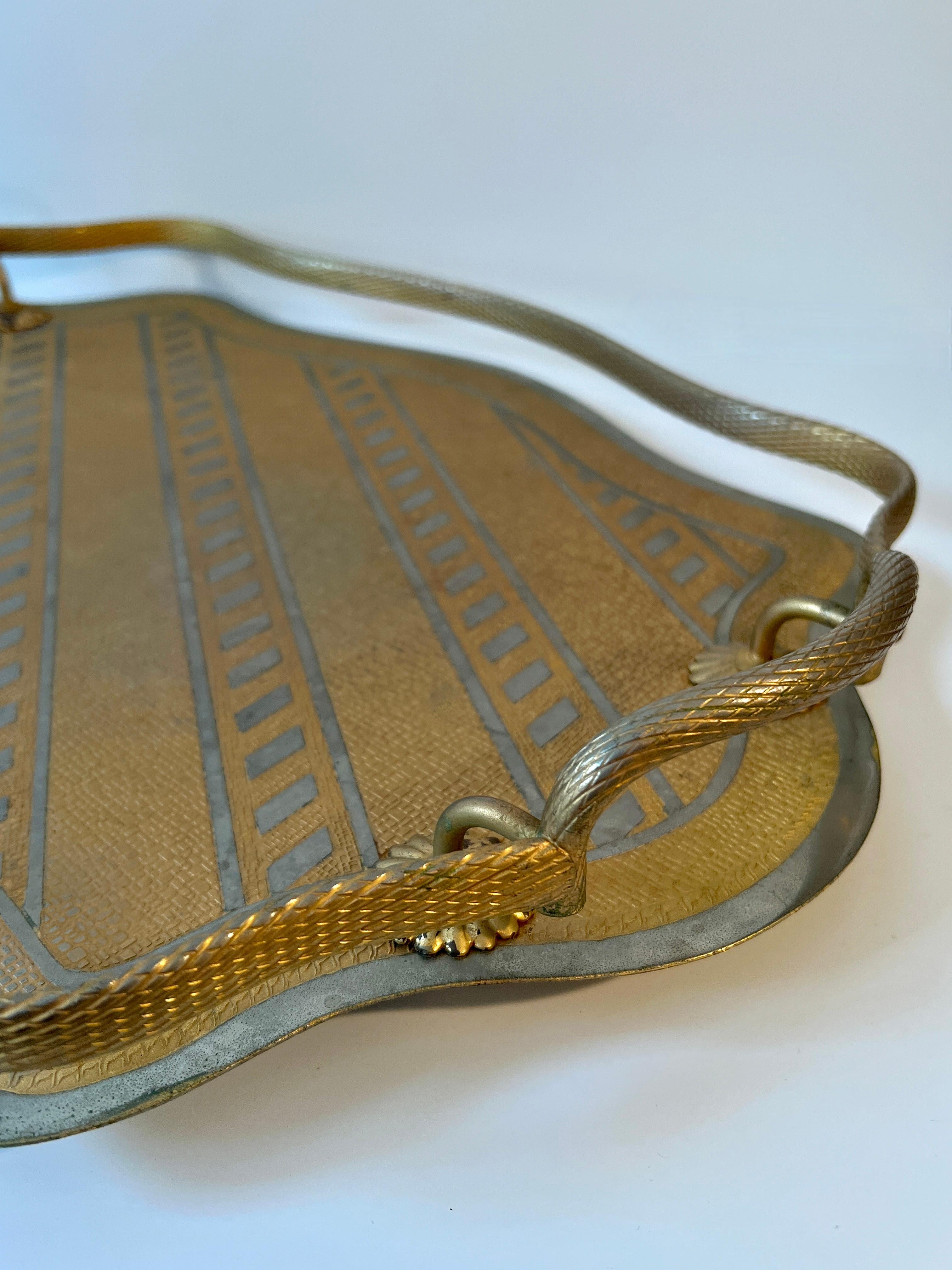 Brass Tray Twisted Brass Gallery and Alternating Polished and Brushed Stripes For Sale 2