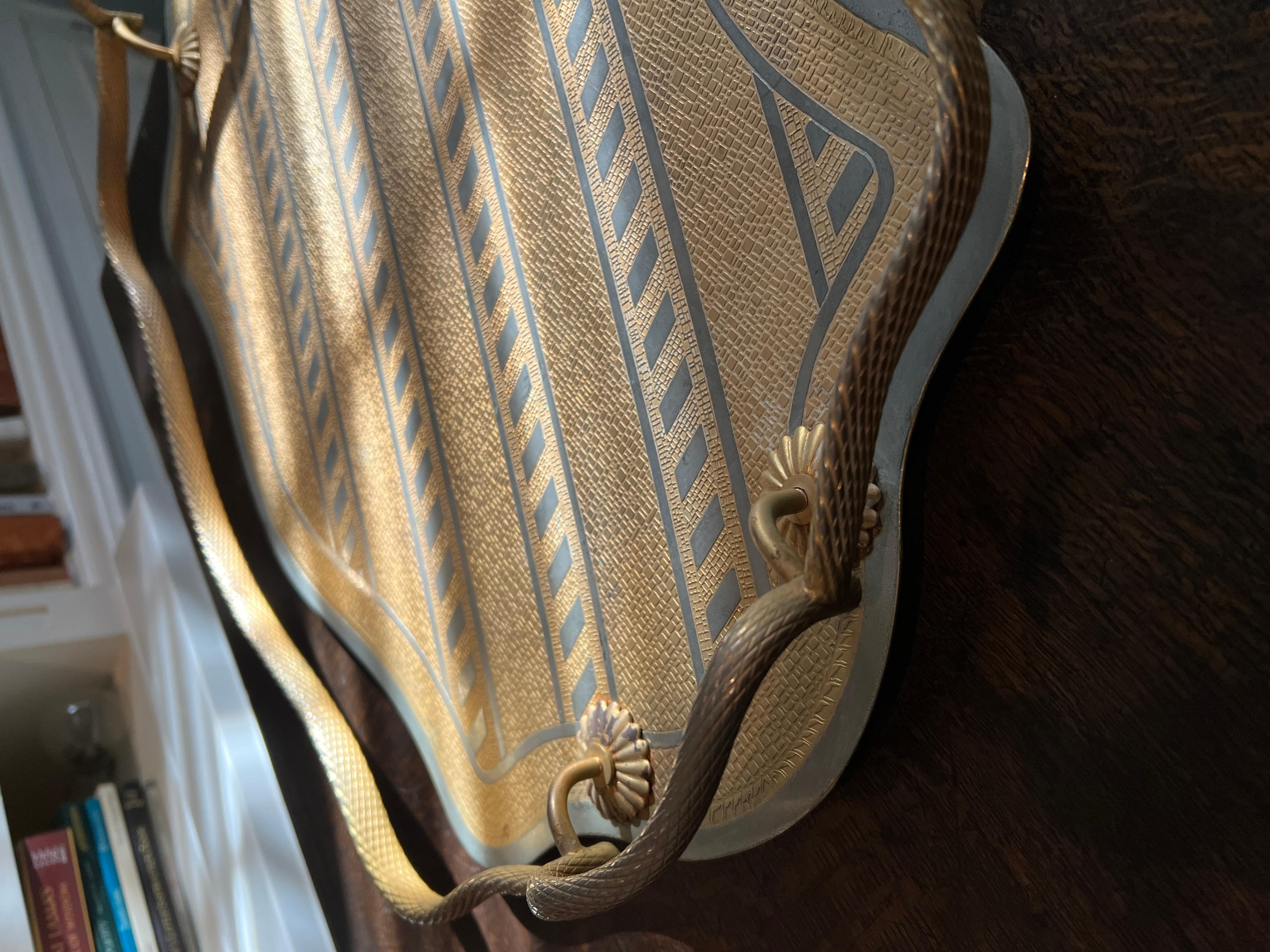 Brass Tray Twisted Brass Gallery and Alternating Polished and Brushed Stripes For Sale 4