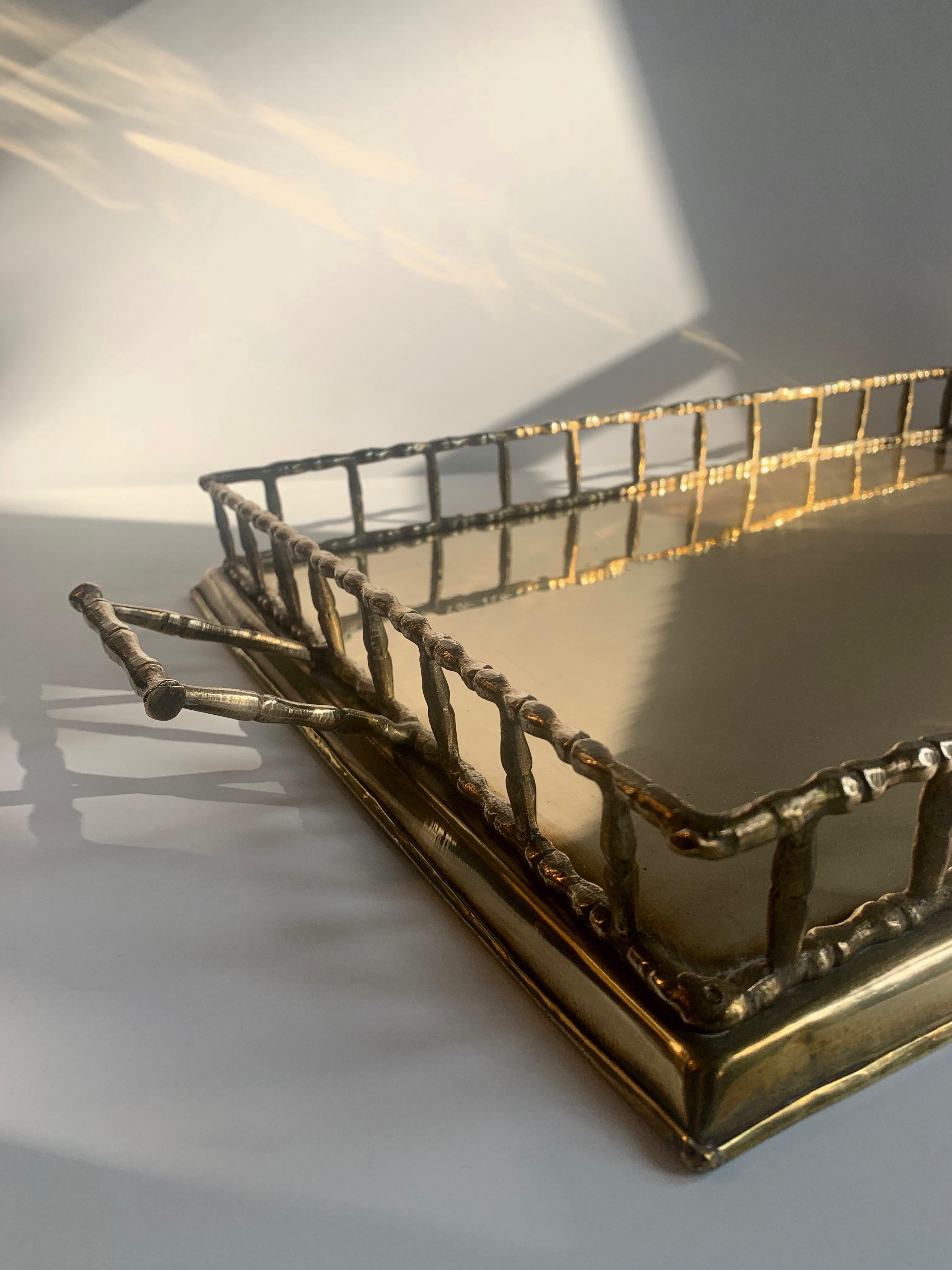 Chinoiserie Brass Tray with Bamboo Gallery
