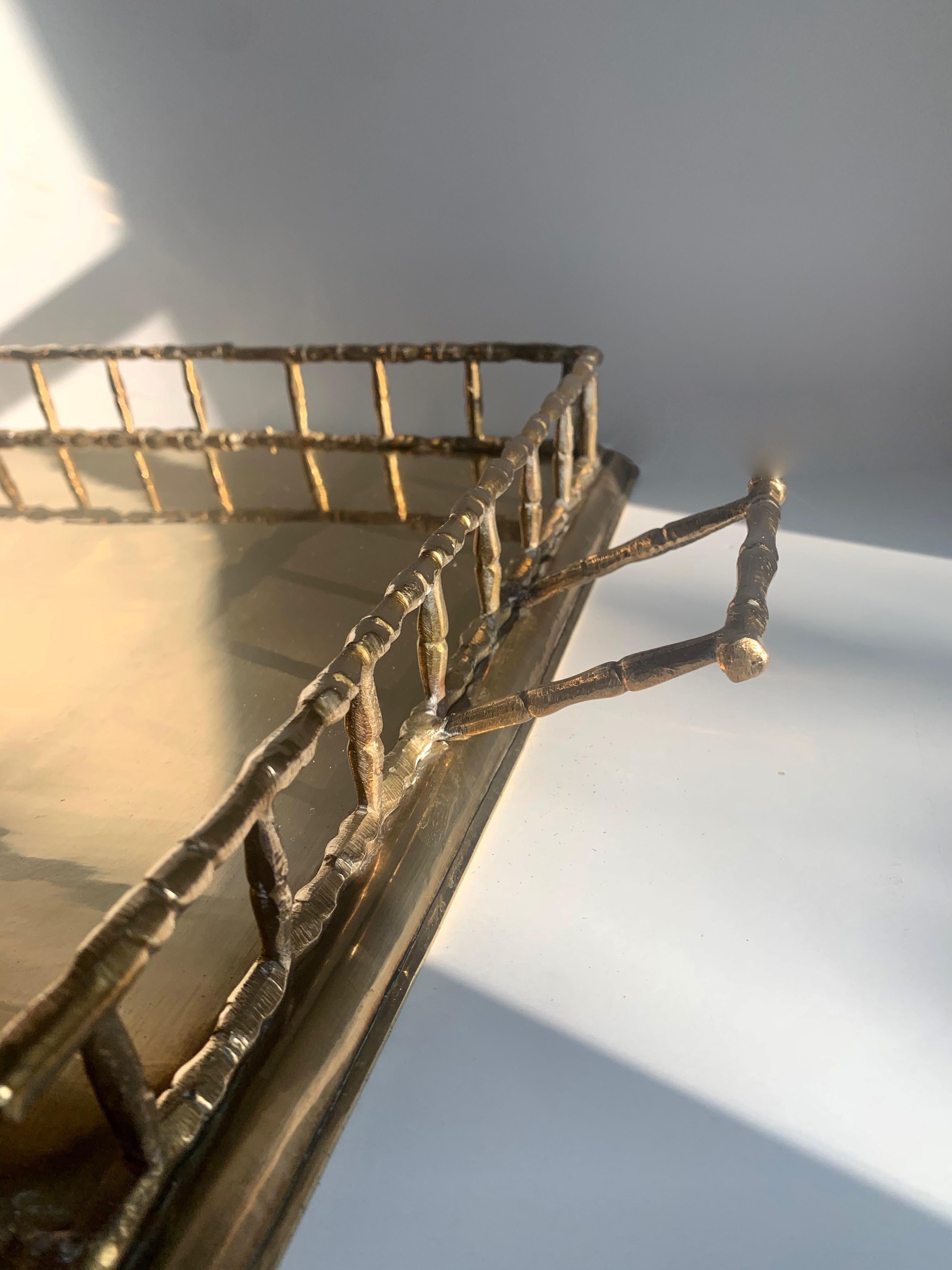 English Brass Tray with Bamboo Gallery