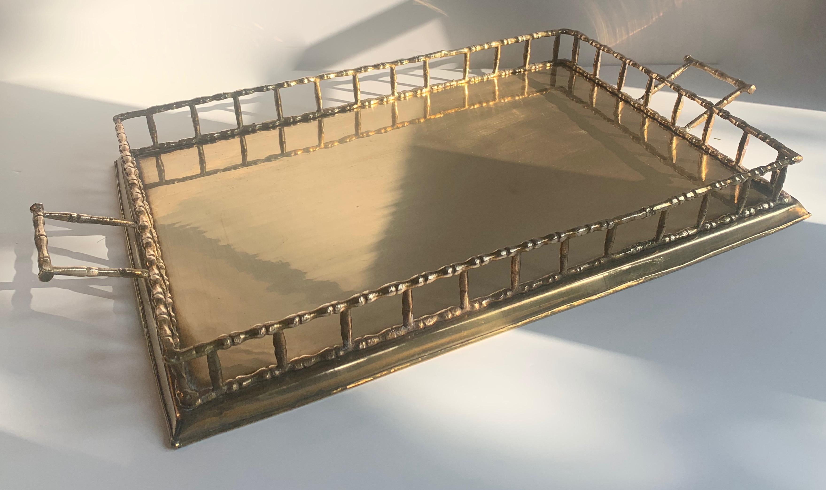 Polished Brass Tray with Bamboo Gallery