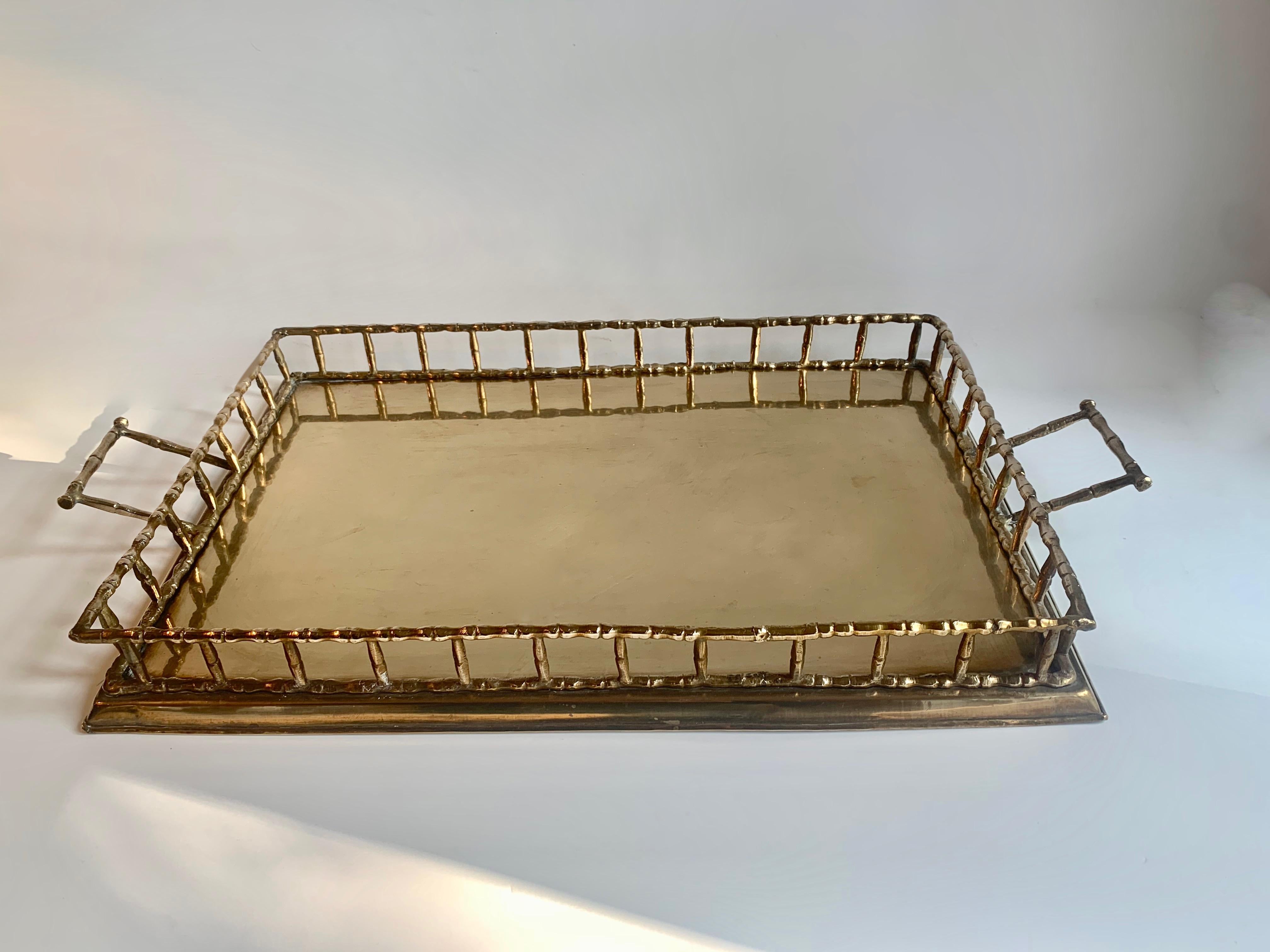 20th Century Brass Tray with Bamboo Gallery