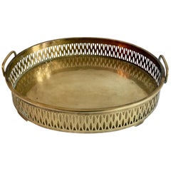 Vintage Oval Brass Tray with Deep Gallery Detail