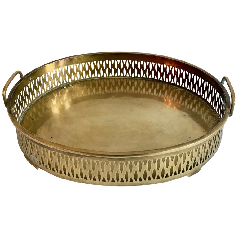 Oval Brass Tray with Deep Gallery Detail at 1stDibs