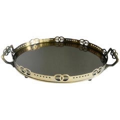 Brass Tray with Detailed Gallery and Smoked Glass