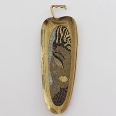 Brass Tray with Mosaic of a Stylised Beauty by Salvador Terán, circa 1950s