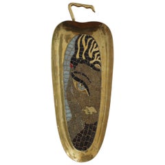 Vintage Brass Tray with Mosaic of a Stylised Beauty by Salvador Terán, circa 1950s