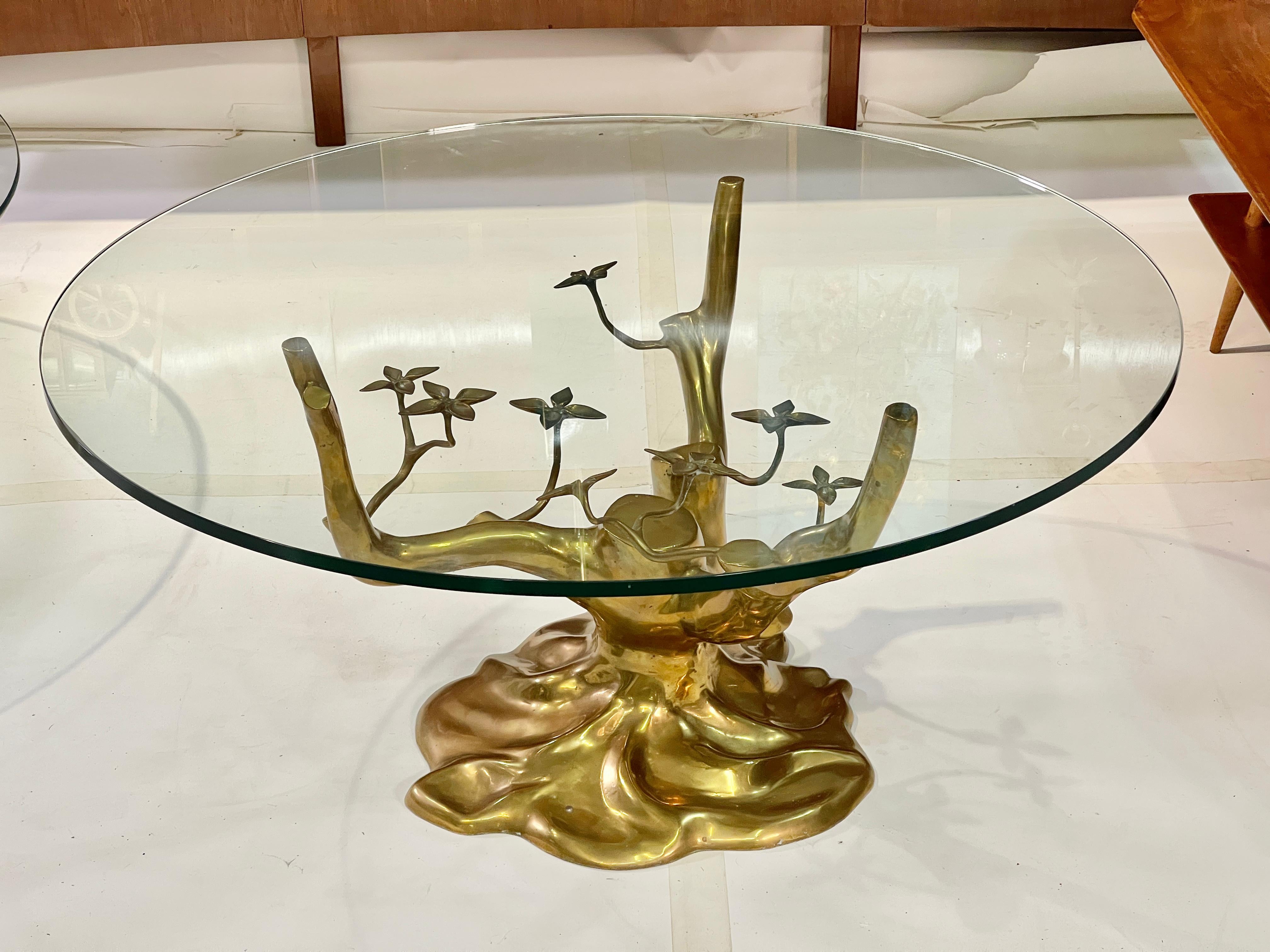 Hollywood Regency Brass Tree Cocktail Table after Willy Daro, Belgium, 1970's