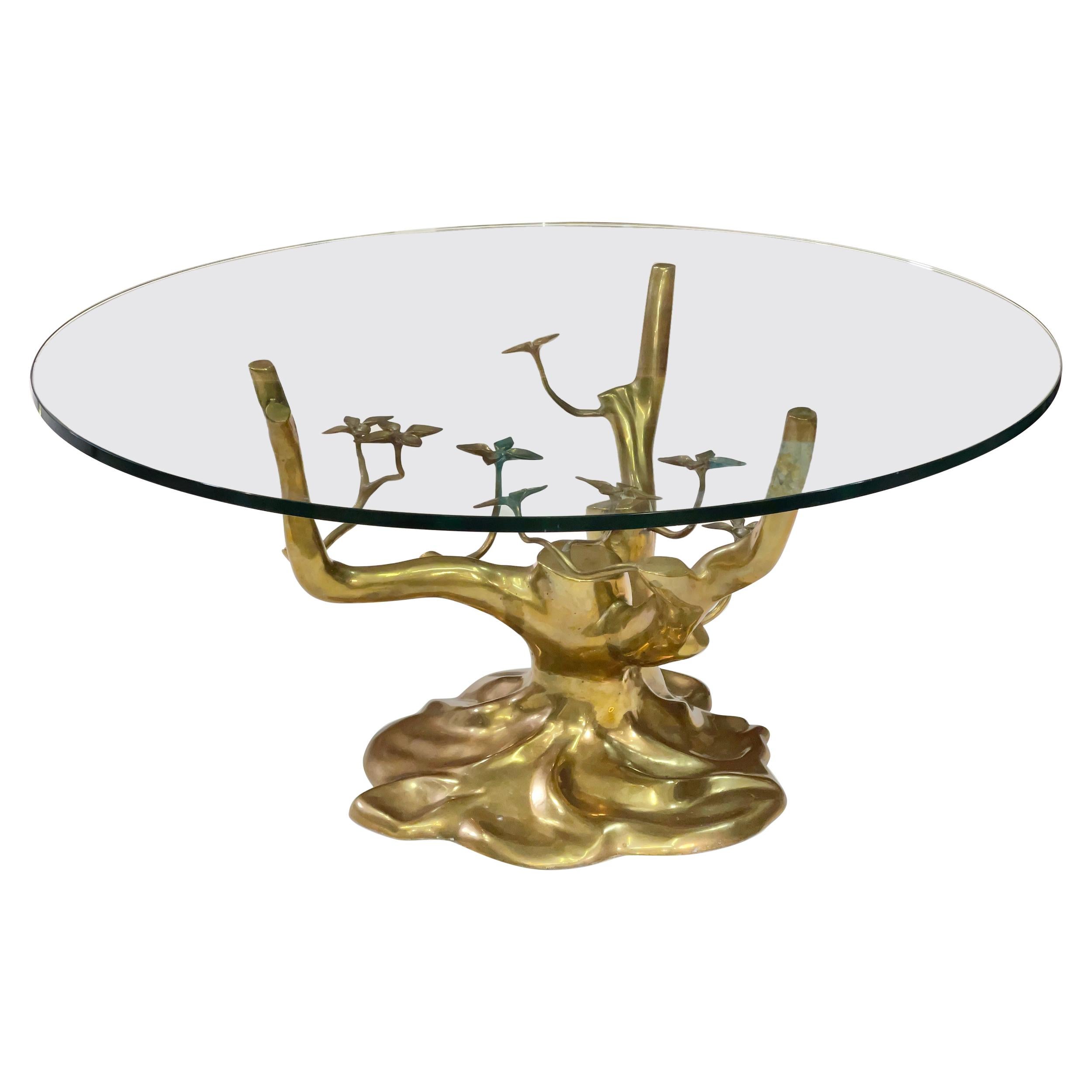 Brass Tree Cocktail Table after Willy Daro, Belgium, 1970's