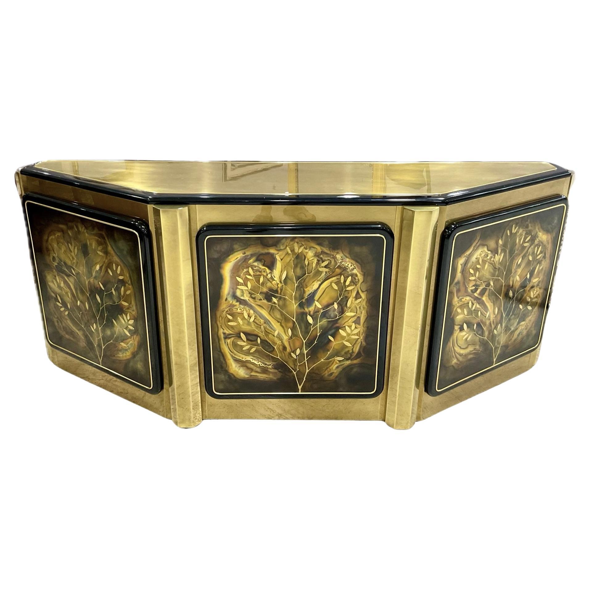 Mid-Century moderno Brass 'Tree of Life' Credenza by Bernhard Rohne for Mastercraft in vendita