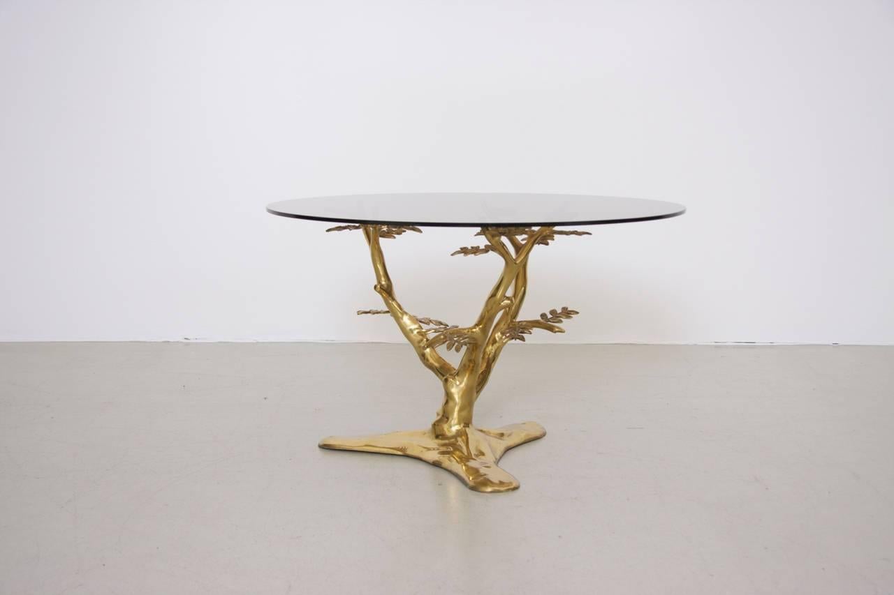 Belgian Brass Tree Sculpture Coffee Table in the Manner of Willy Daro